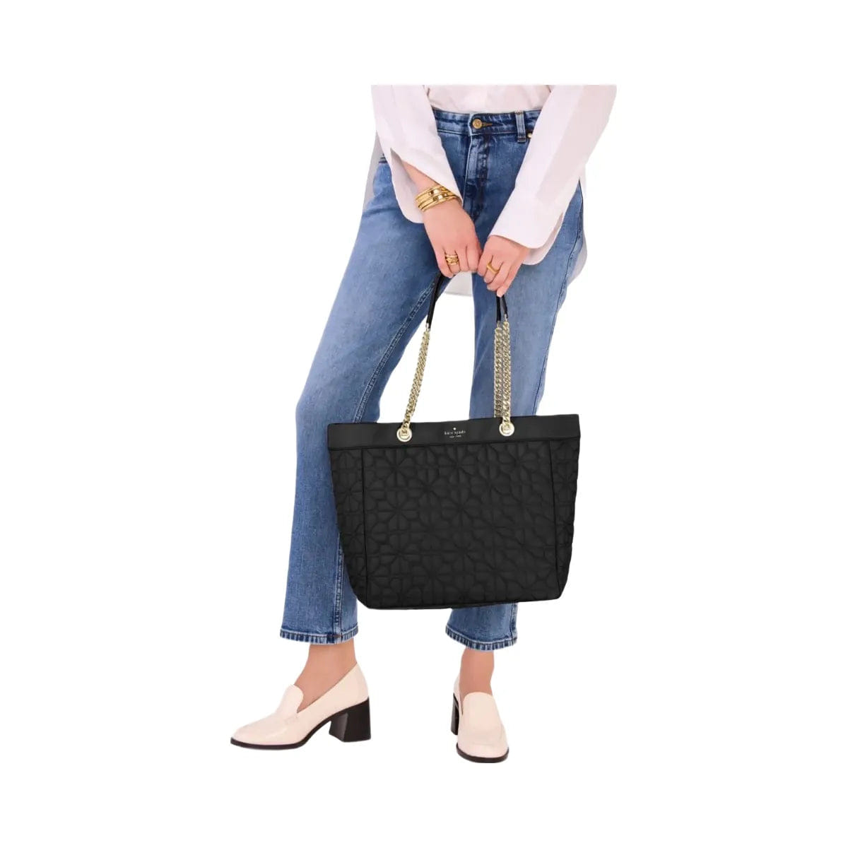 Kate Spade Flower Quilted Fabric XL Tote Black