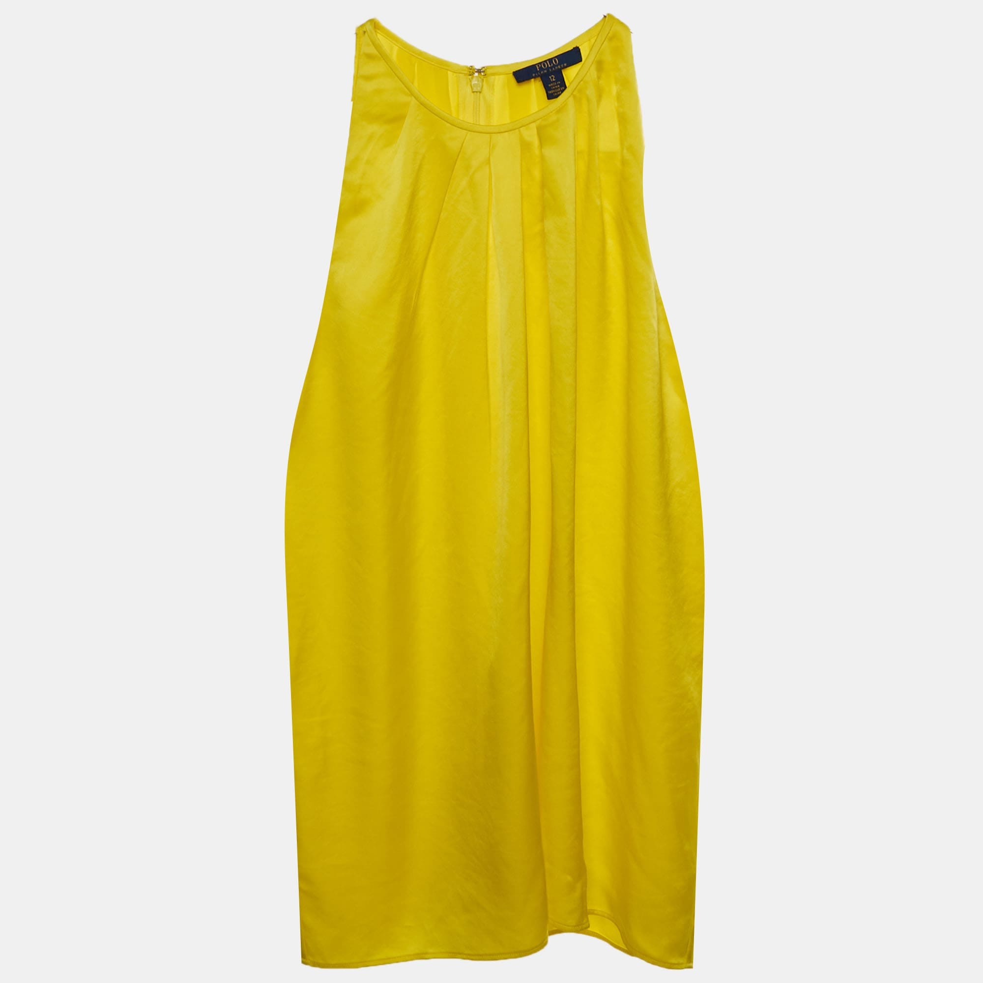 Polo Ralph Lauren Yellow Satin Pleated Sleeveless Top