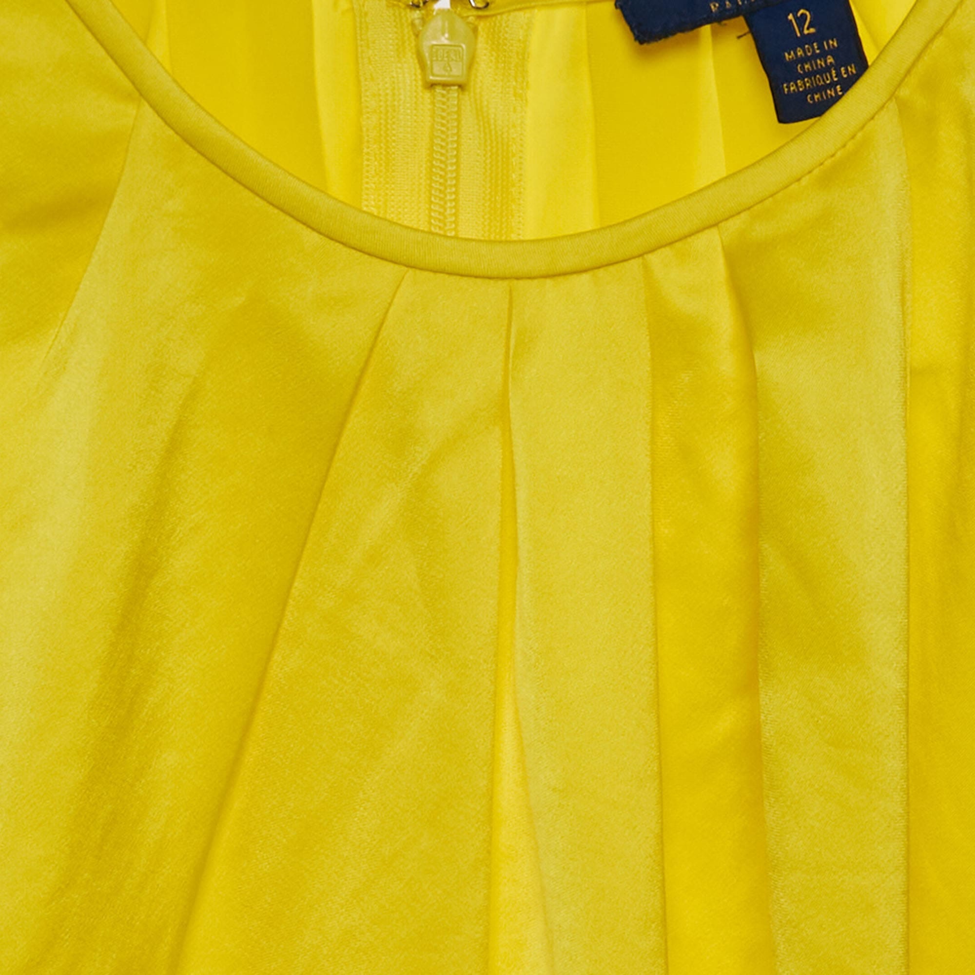 Polo Ralph Lauren Yellow Satin Pleated Sleeveless Top