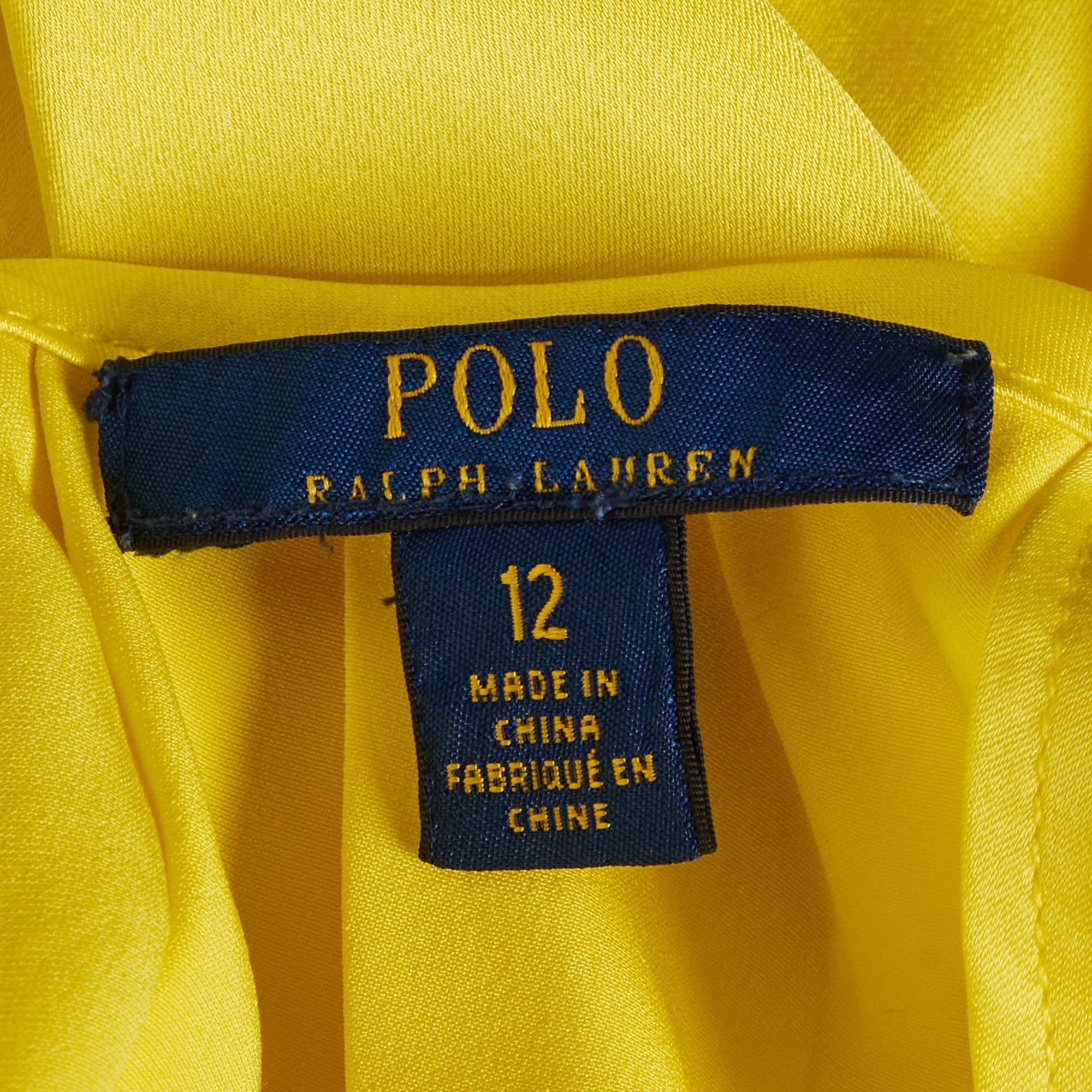 Polo Ralph Lauren Yellow Satin Pleated Sleeveless Top