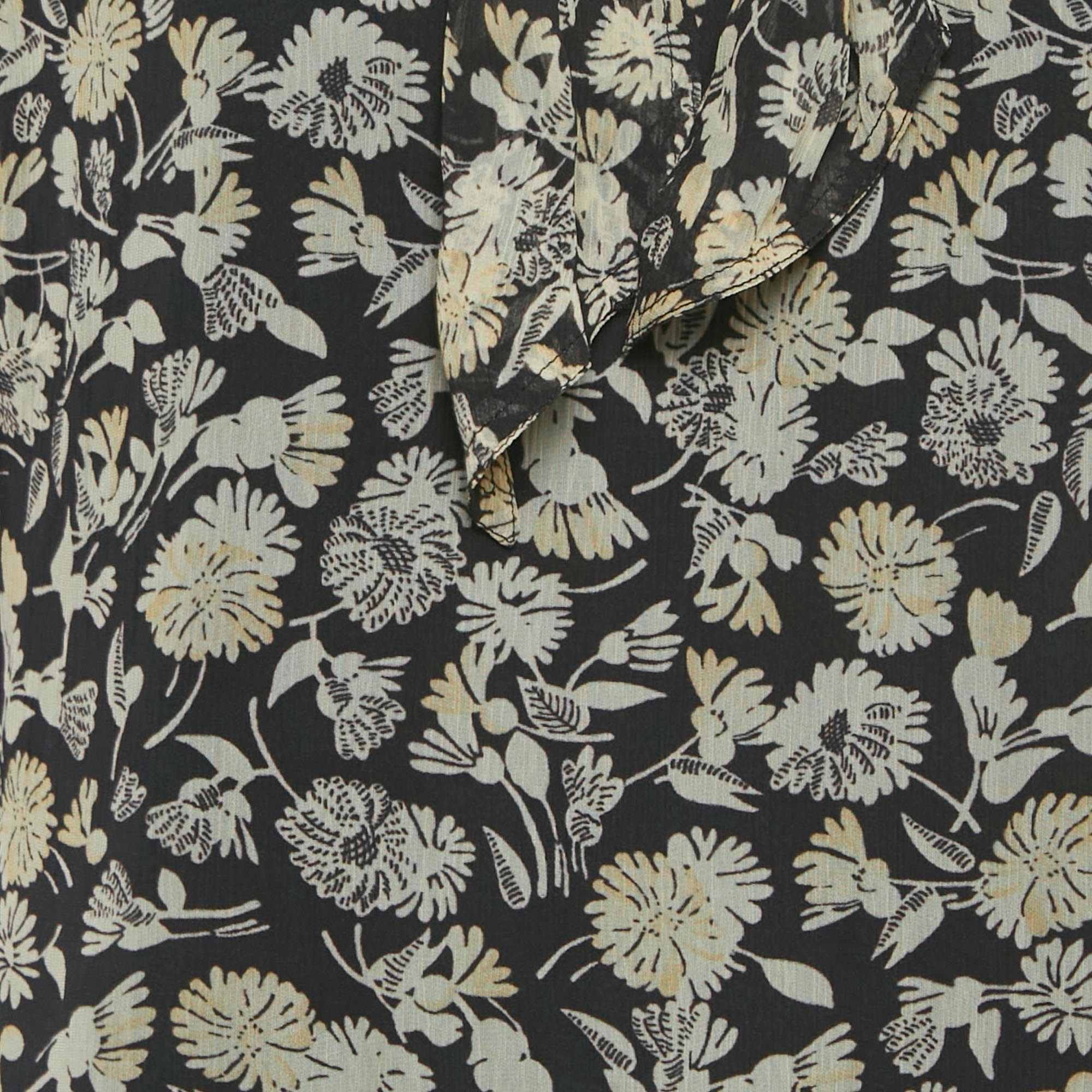 Polo Ralph Lauren Black Floral Print Chiffon One - Shoulder Top
