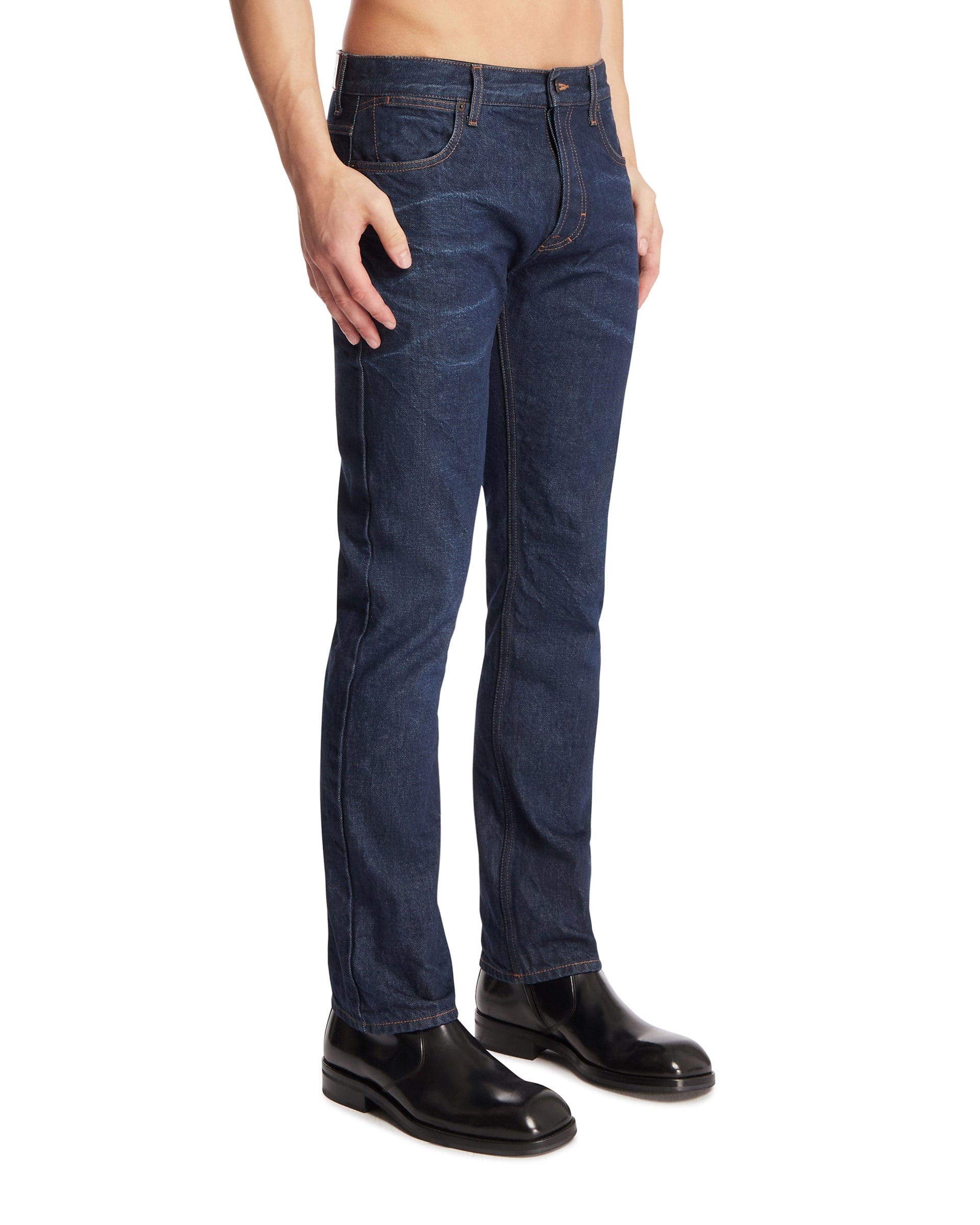 Gucci Pantaloni In Denim Con Ricamo Blu