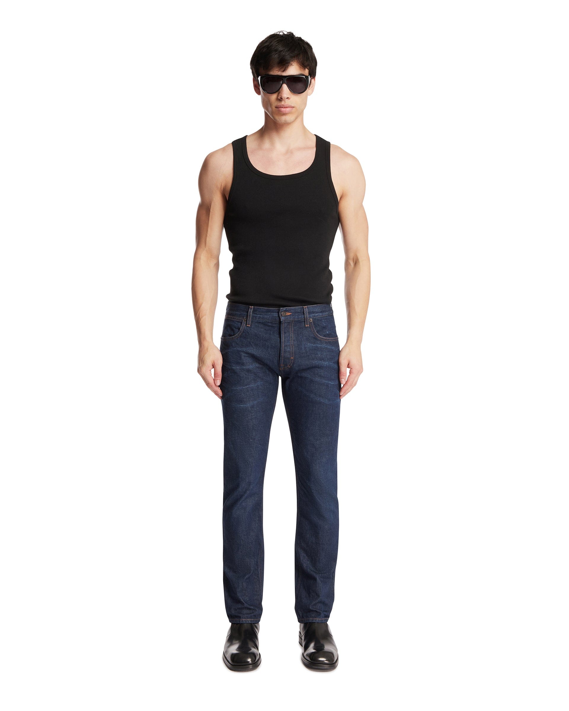 Gucci Pantaloni In Denim Con Ricamo Blu