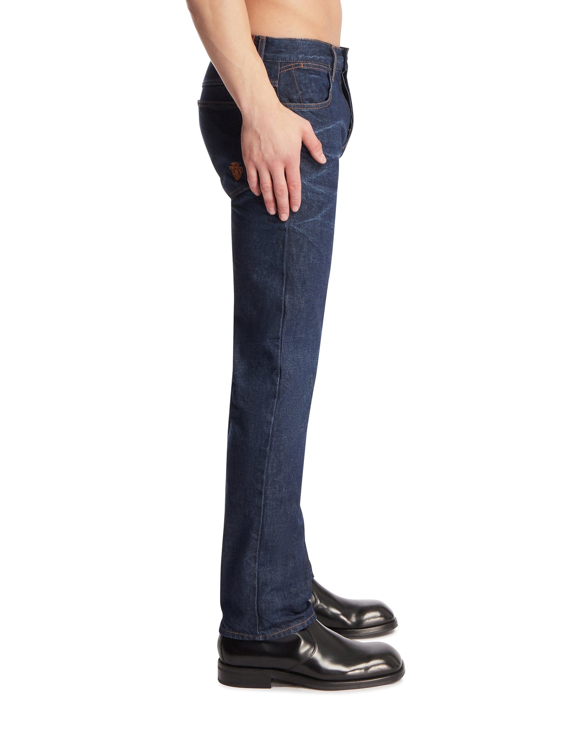 Gucci Pantaloni In Denim Con Ricamo Blu