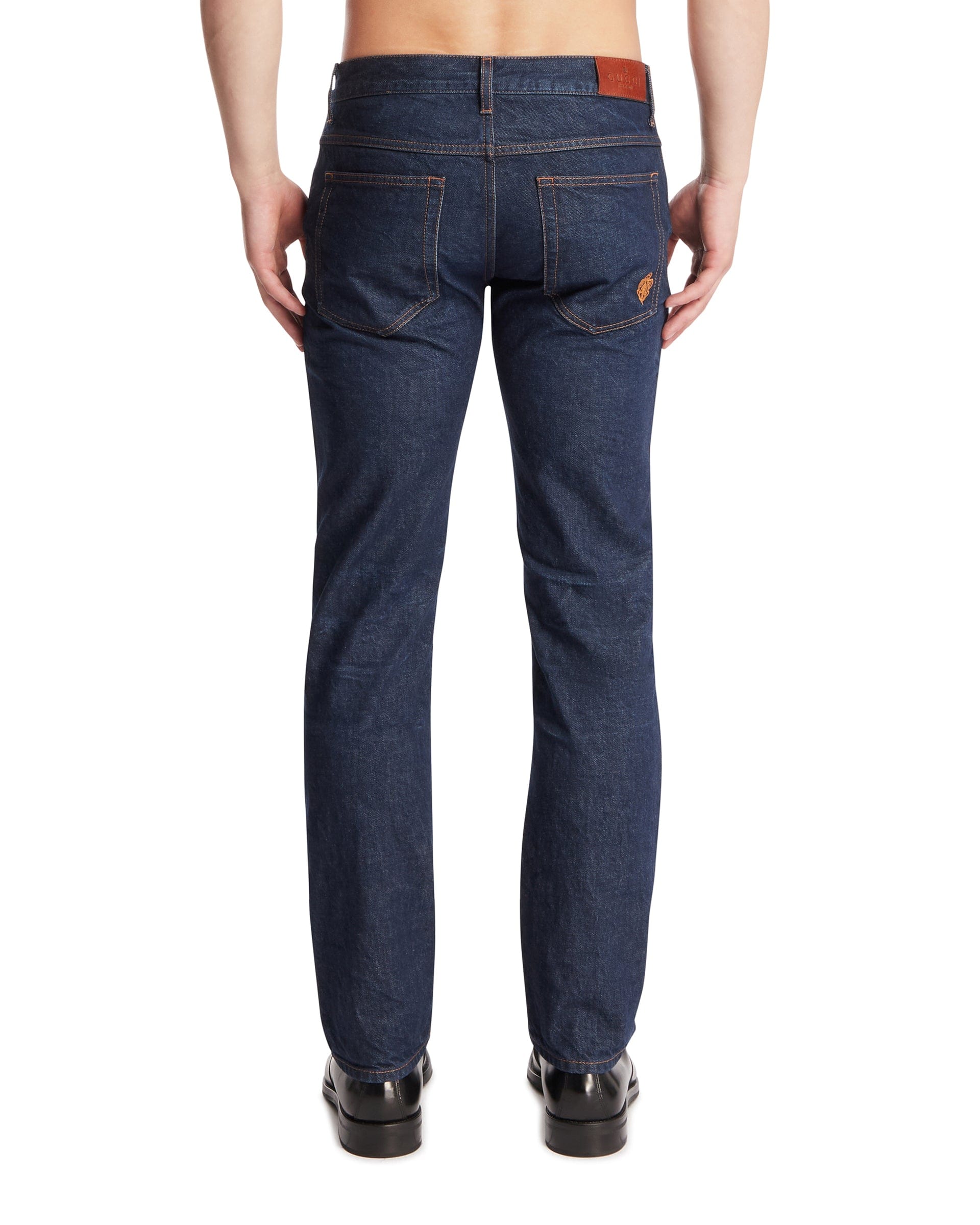 Gucci Pantaloni In Denim Con Ricamo Blu