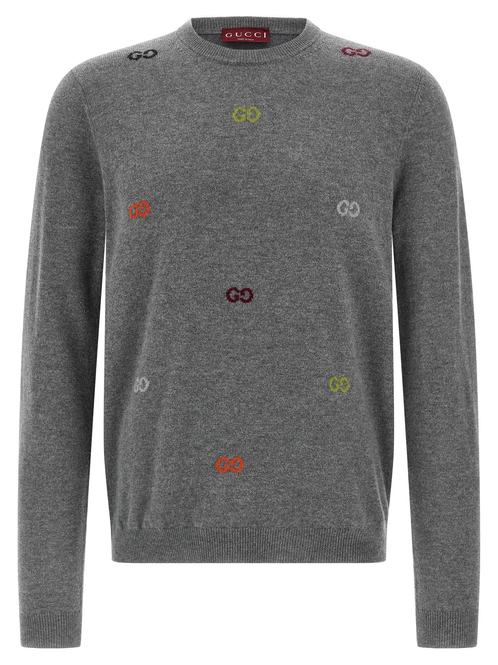 Gucci Multicolor GG Intarsia Cashmere Sweater — Grey