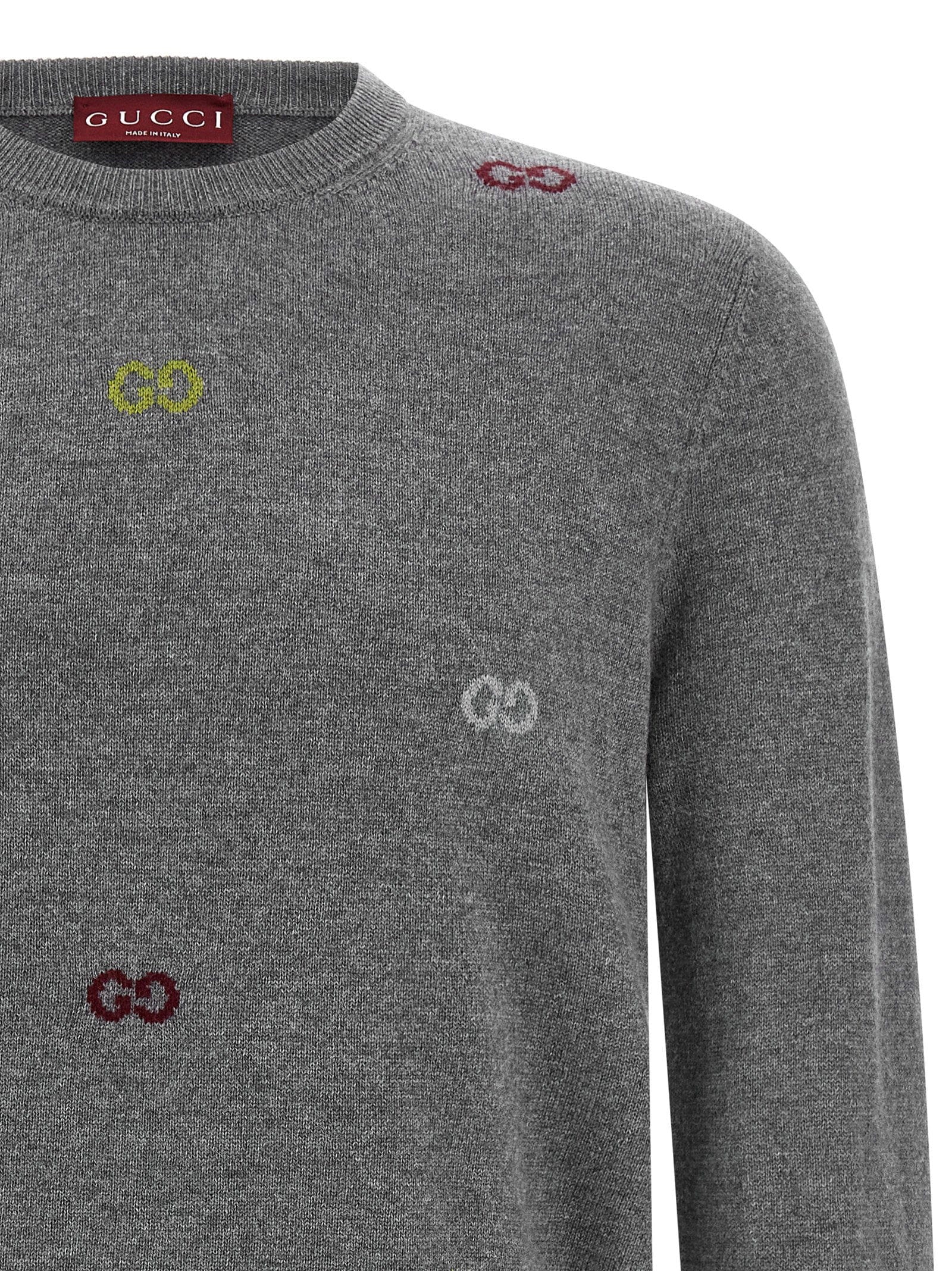 Gucci Multicolor GG Intarsia Cashmere Sweater — Grey
