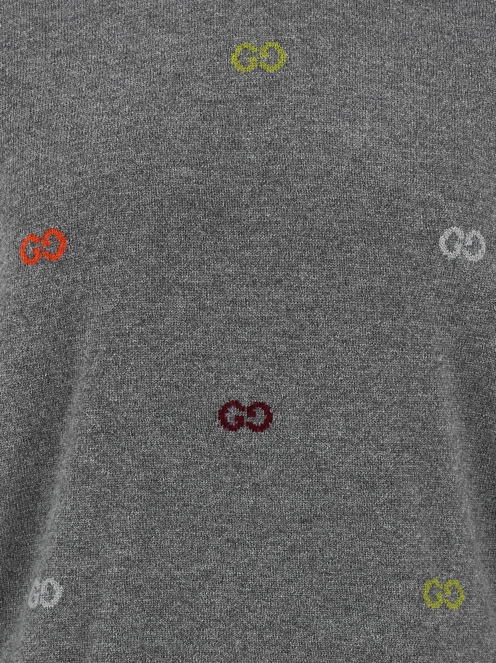 Gucci Multicolor GG Intarsia Cashmere Sweater — Grey