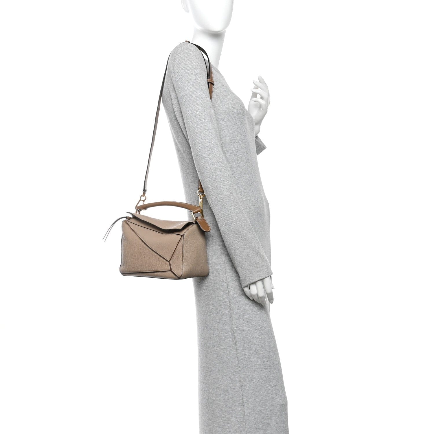 Loewe Grained Calfskin Small Puzzle Bag Sand Mink