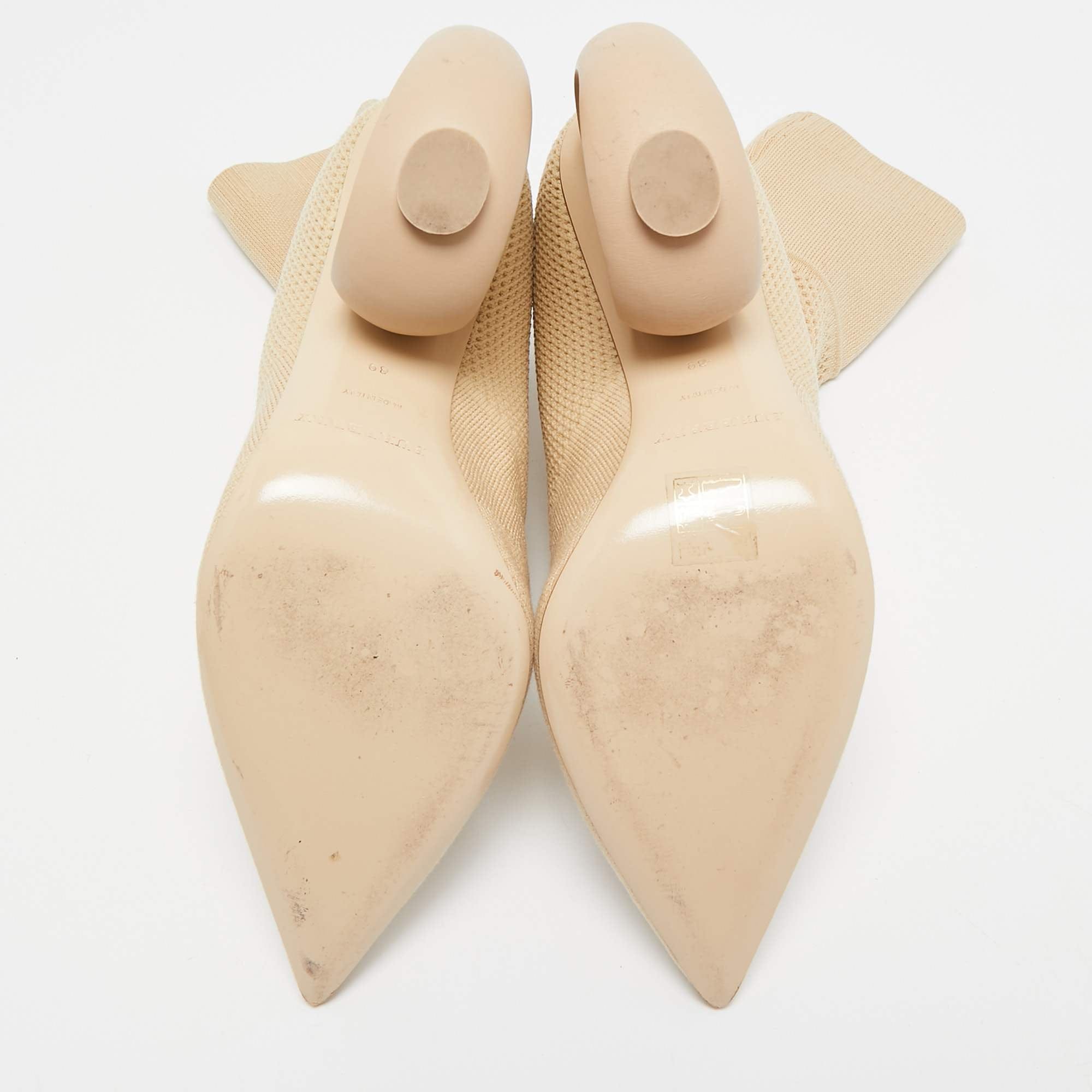 Burberry Beige Knit Fabric Sculpted Heel Ankle Length Boots