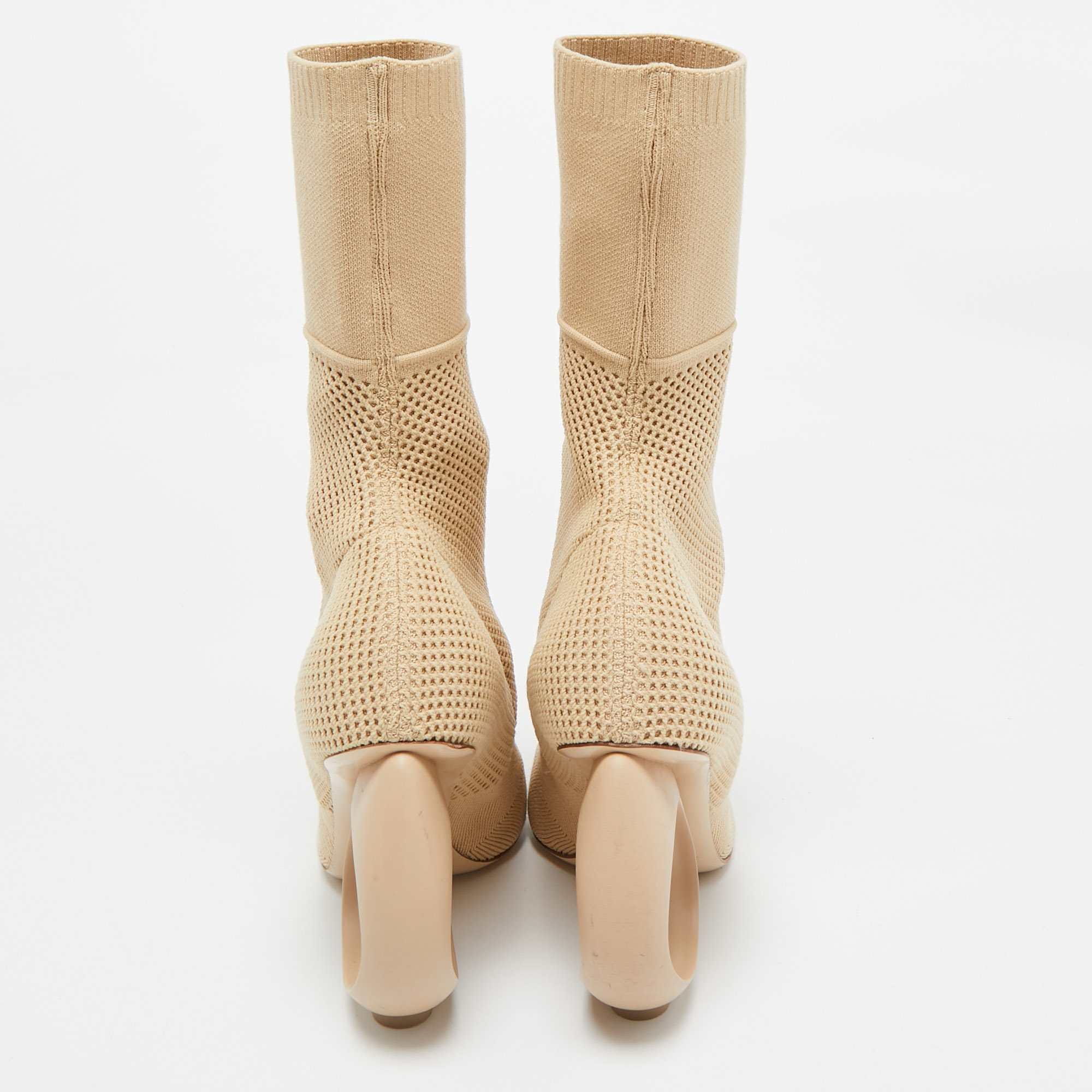 Burberry Beige Knit Fabric Sculpted Heel Ankle Length Boots
