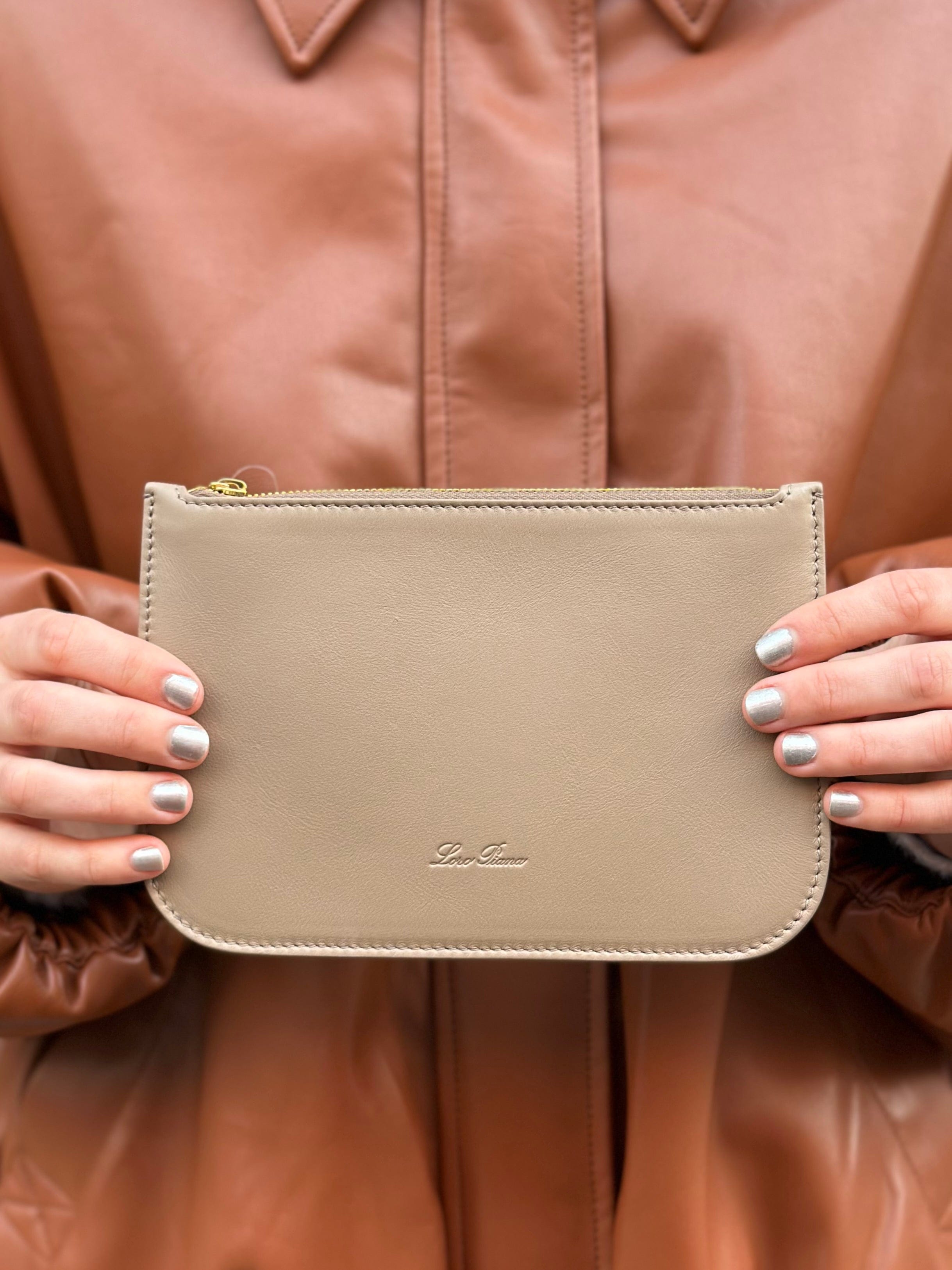 Loro Piana Leather Grey Leather Pochette