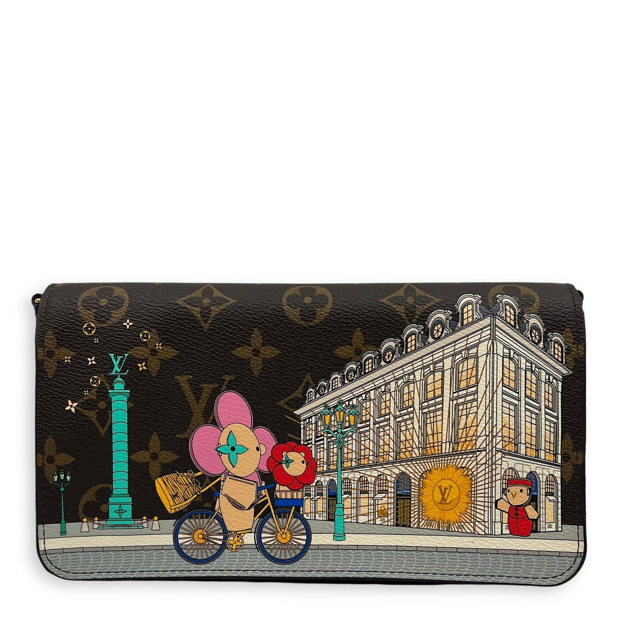 Louis Vuitton Vivienne Christmas Felicie Brown Wallet On Chain in Monogram Coated Canvas, Gold hardware S2507 - 007266CH