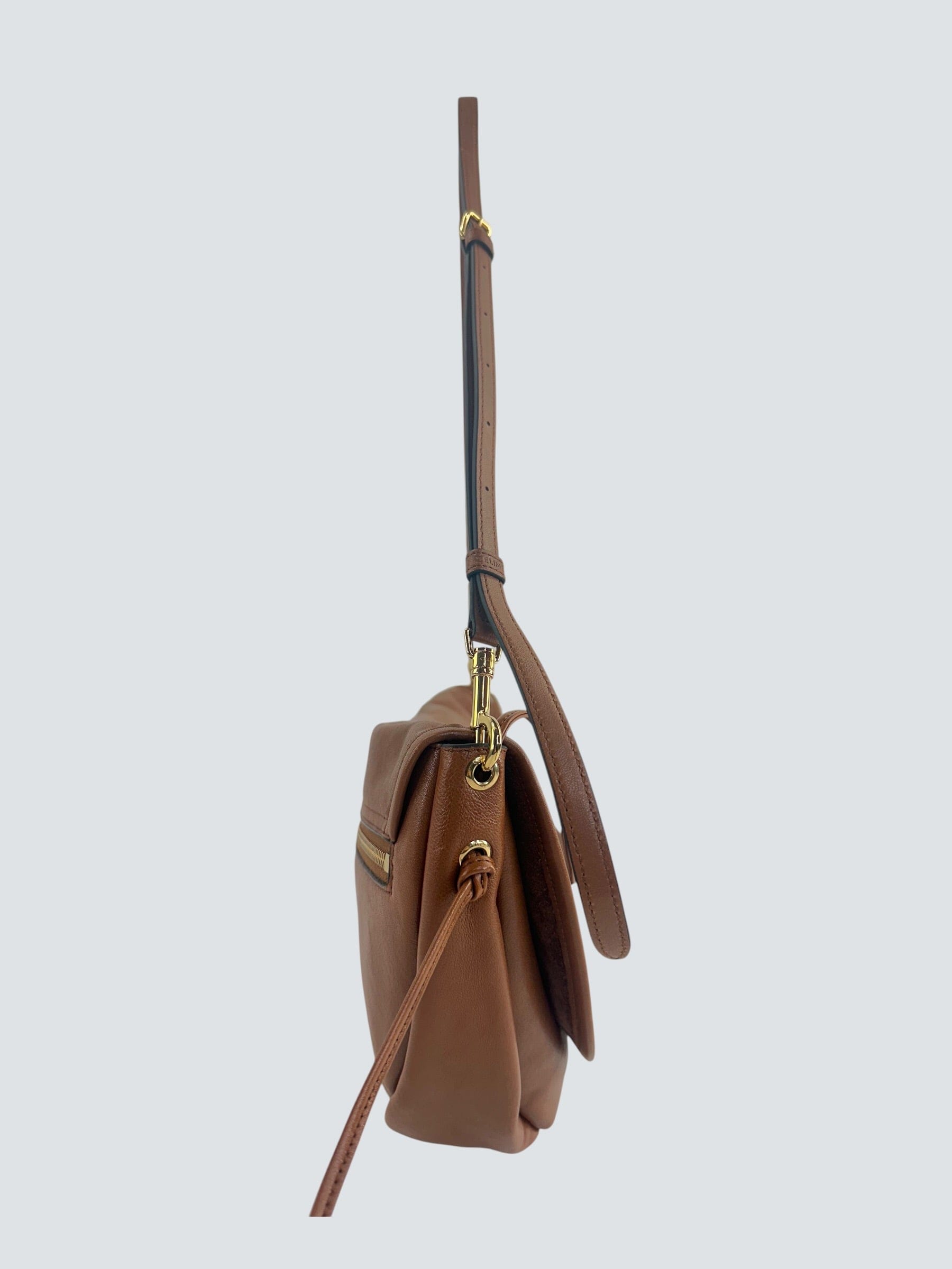 Celine Tan Leather Halfmoon Soft Triomphe Shoulder Bag