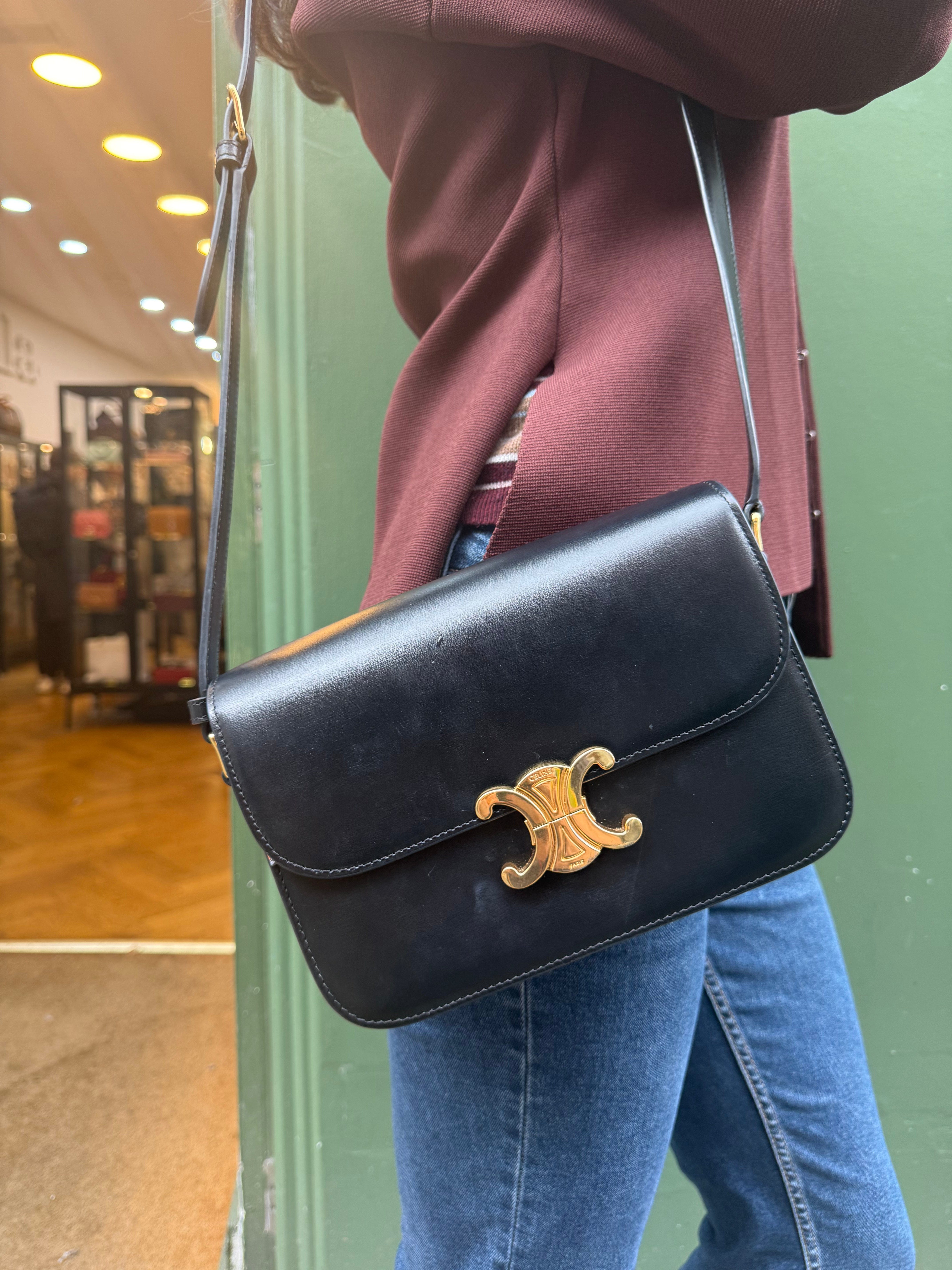 Celine Black Leather Classique Triomphe Shoulder Bag
