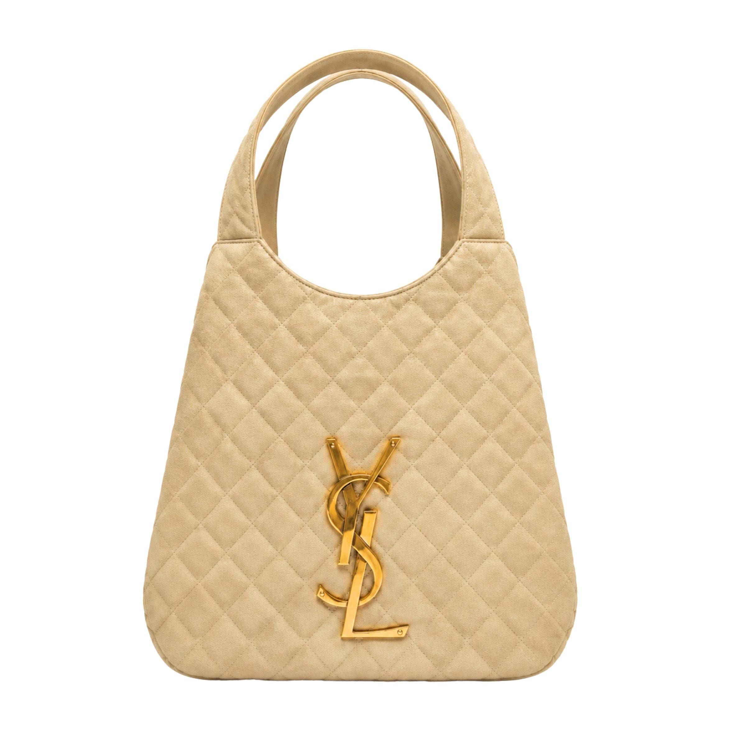 Saint Laurent Beige Quilted ICare Maxi Shopping Bag with Pouch