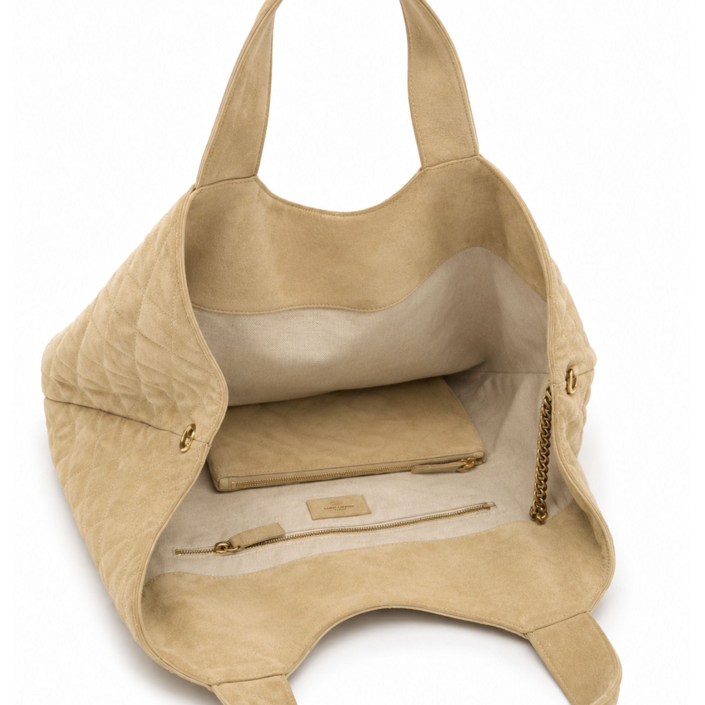 Saint Laurent Beige Quilted ICare Maxi Shopping Bag with Pouch