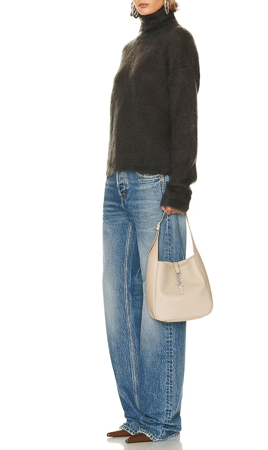 SAINT LAURENT Sea Salt Le 5 à 7 Supple Small Hobo Bag
