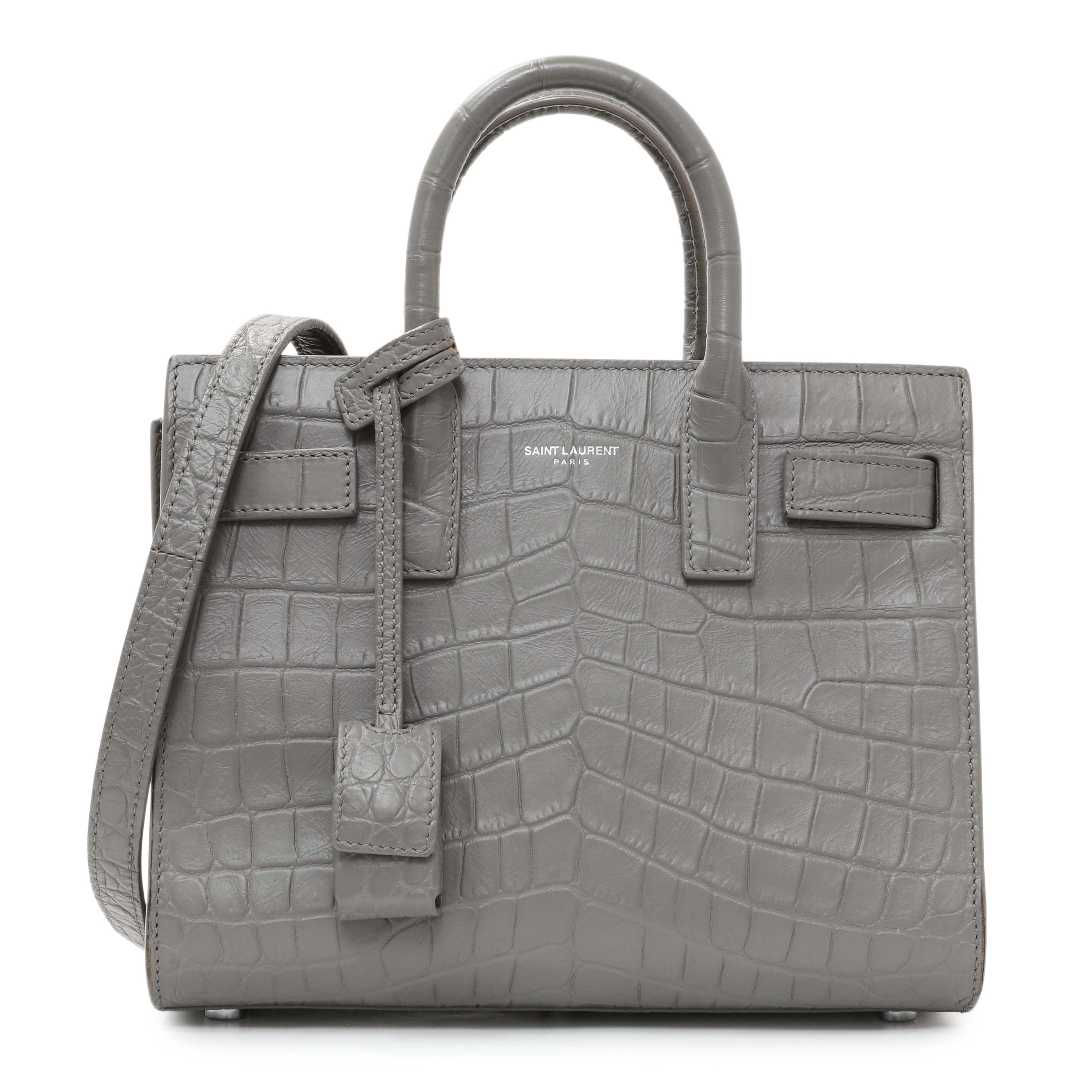 Saint Laurent Grey Calfskin Crocodile Embossed Nano Sac De Jour