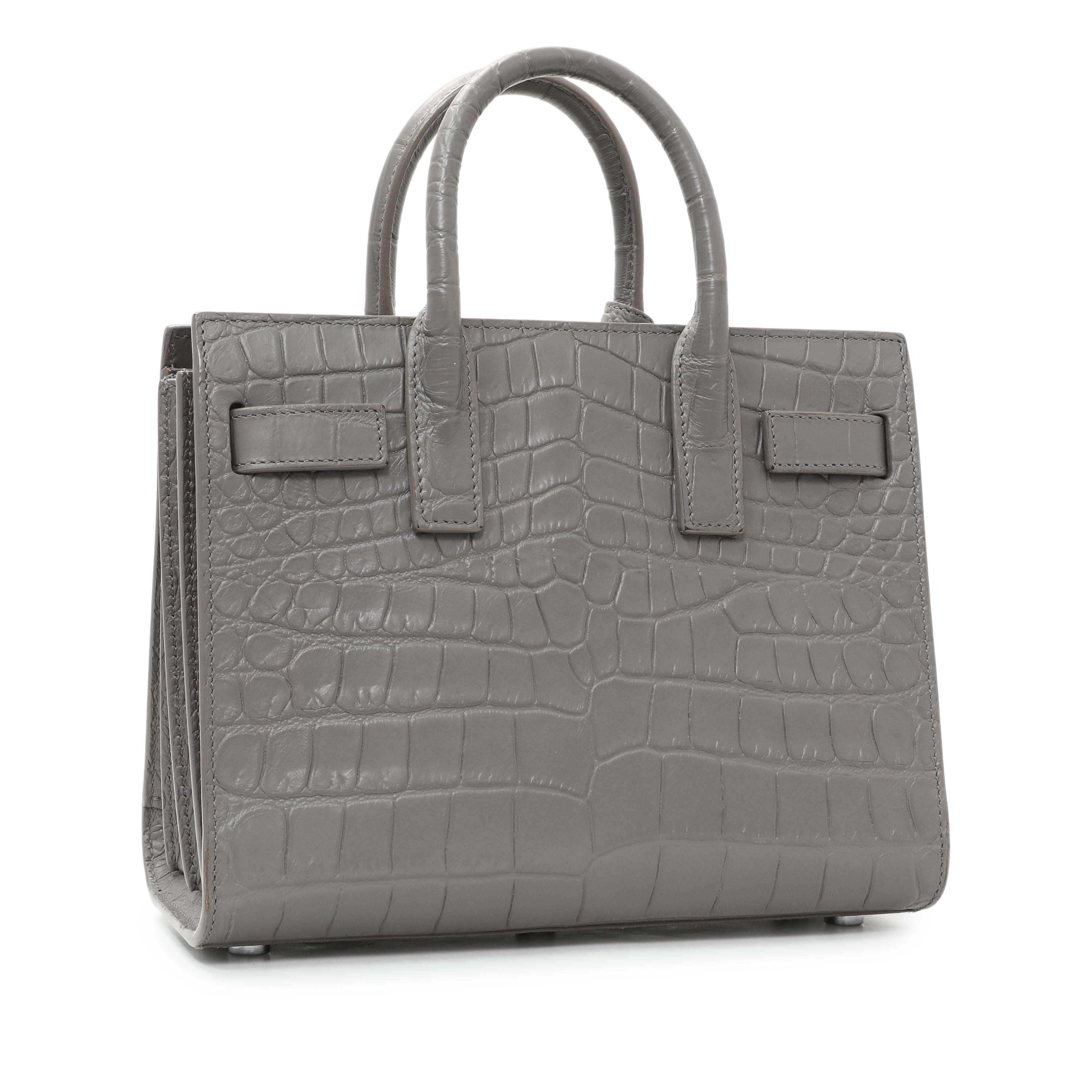 Saint Laurent Grey Calfskin Crocodile Embossed Nano Sac De Jour