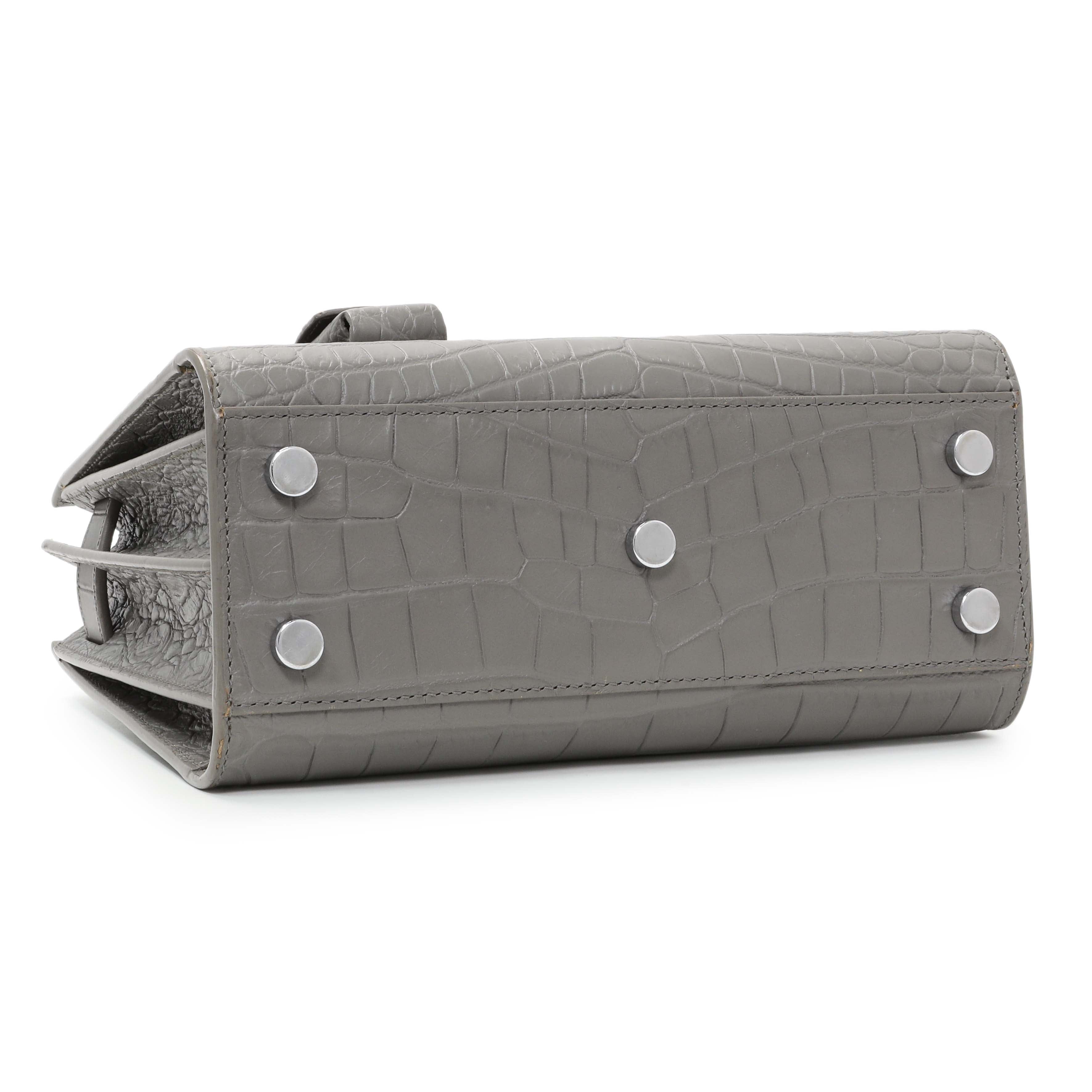 Saint Laurent Grey Calfskin Crocodile Embossed Nano Sac De Jour