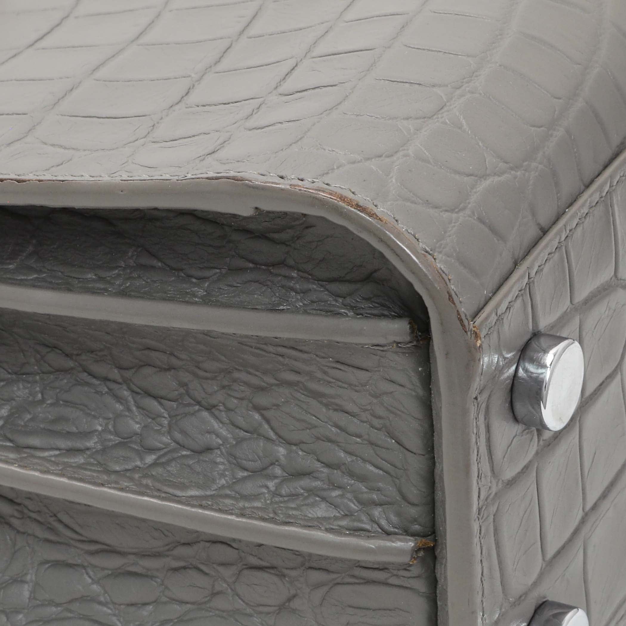 Saint Laurent Grey Calfskin Crocodile Embossed Nano Sac De Jour