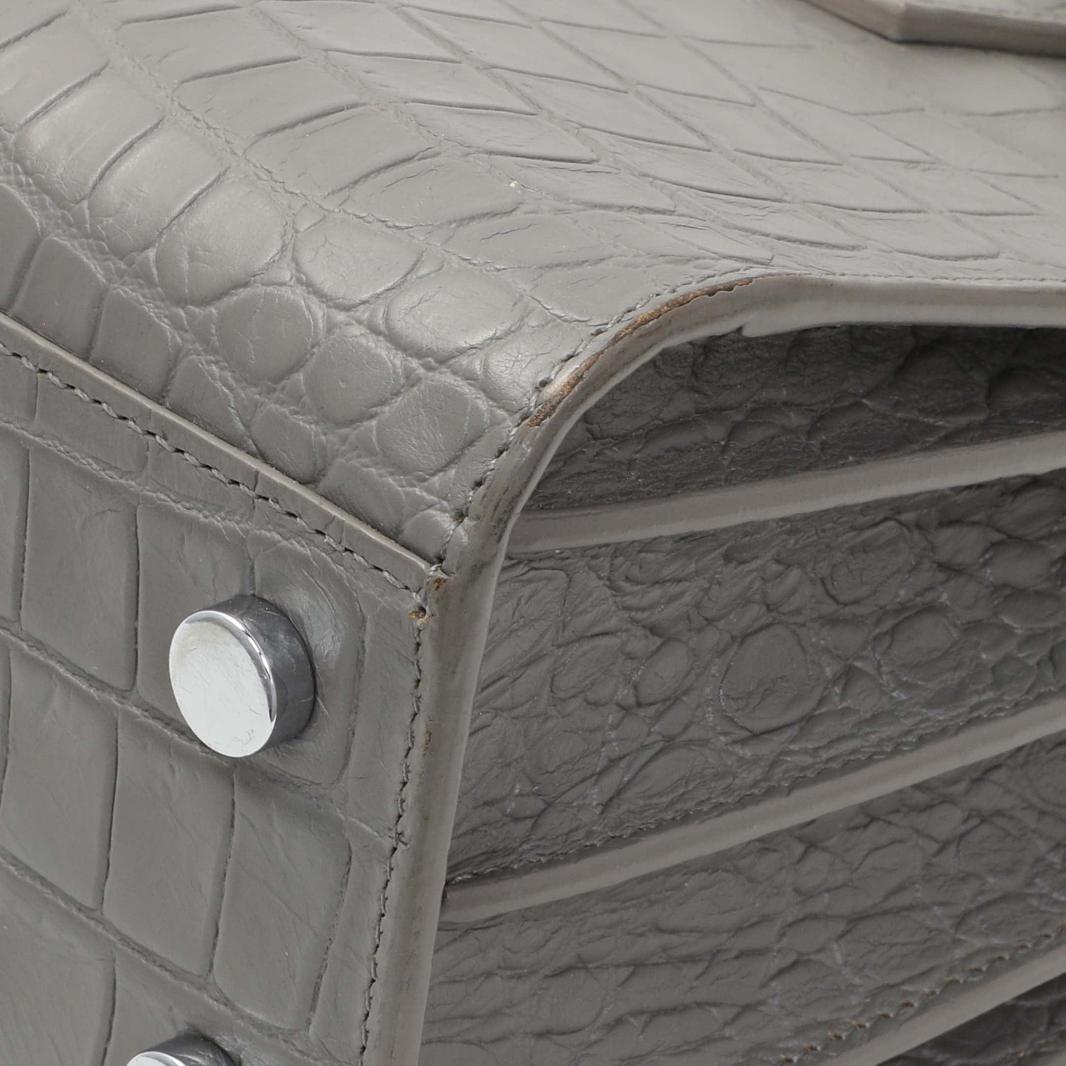 Saint Laurent Grey Calfskin Crocodile Embossed Nano Sac De Jour