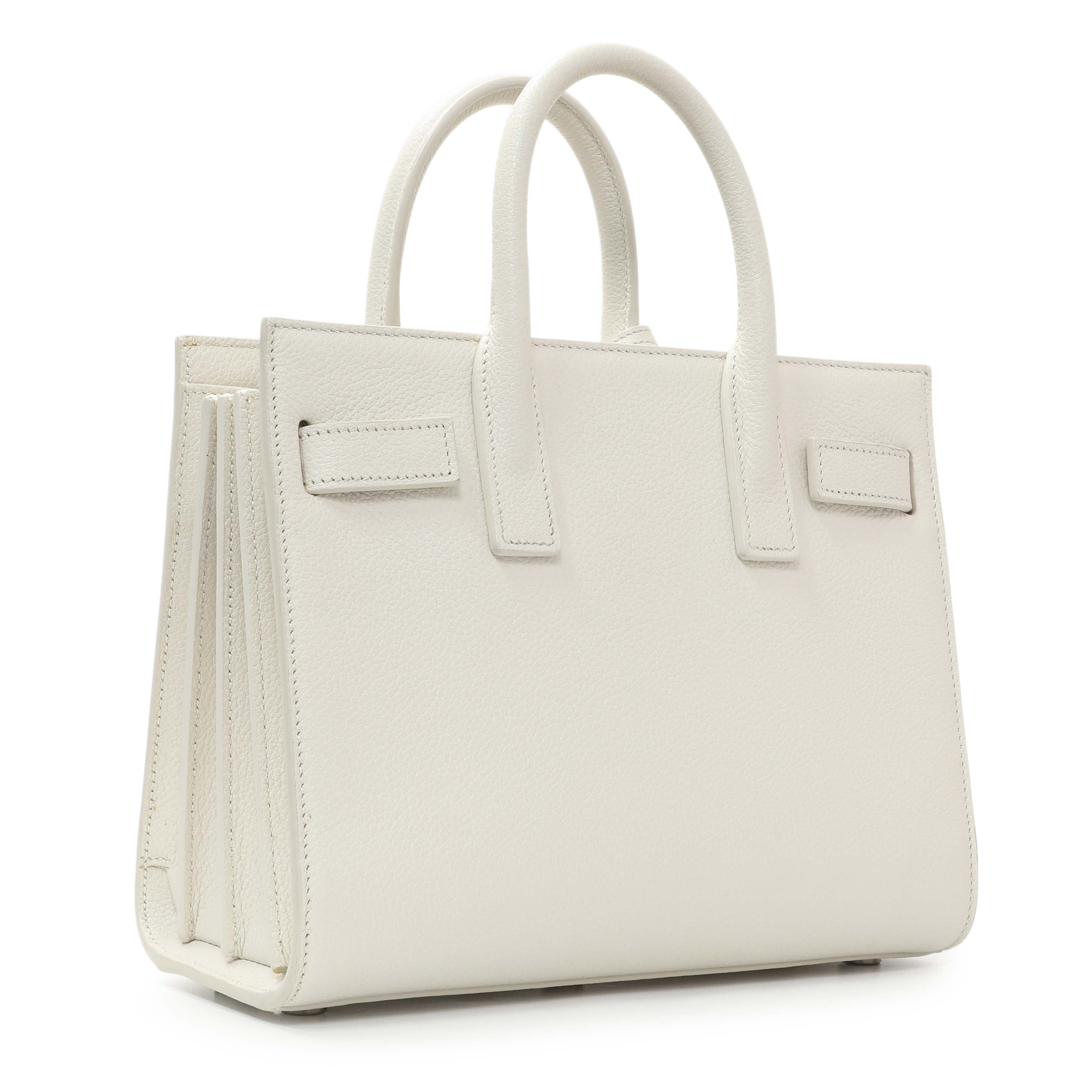 Saint Laurent White Grained Calfskin Nano Sac De Jour
