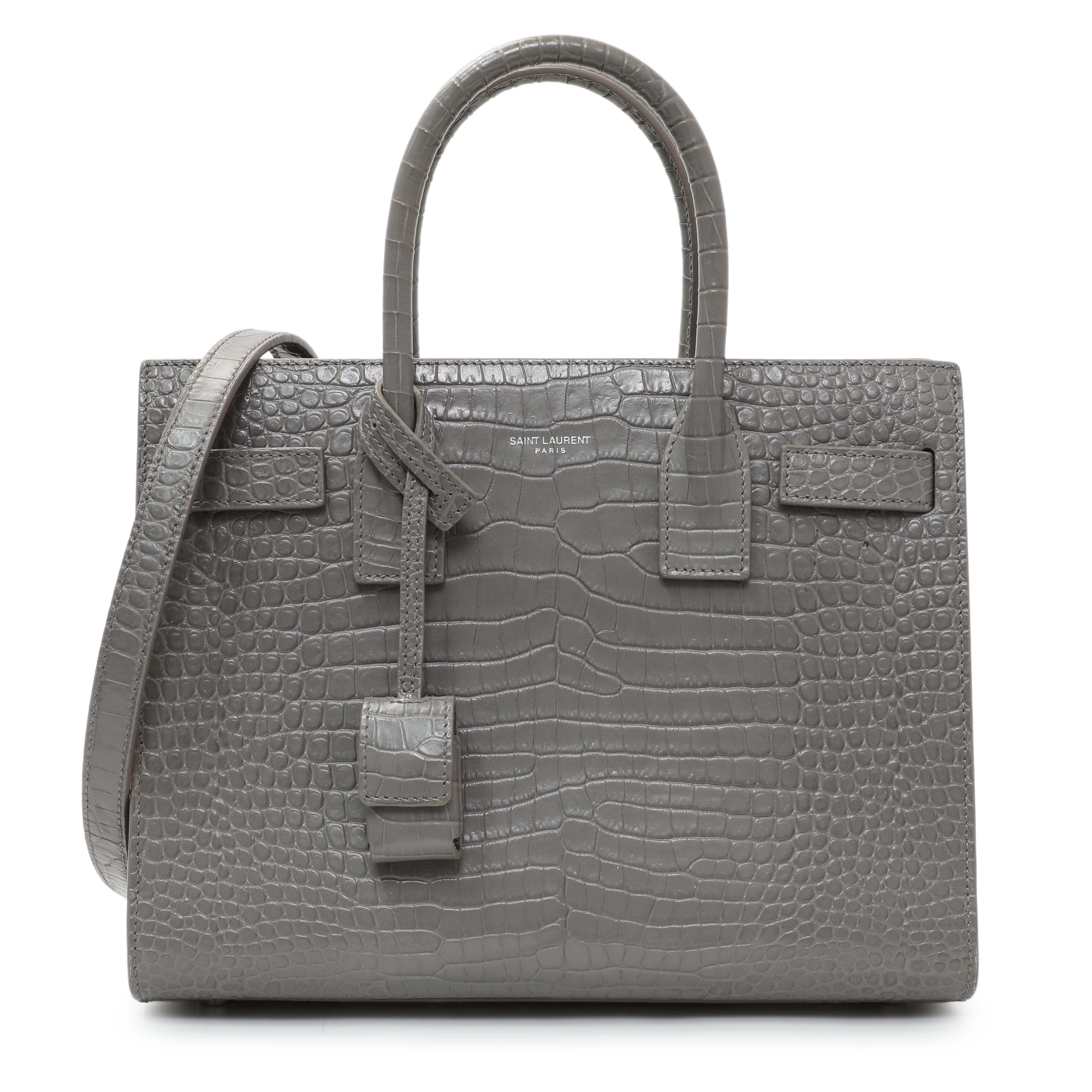 Saint Laurent Grey Croc Embossed Baby Sac De Jour