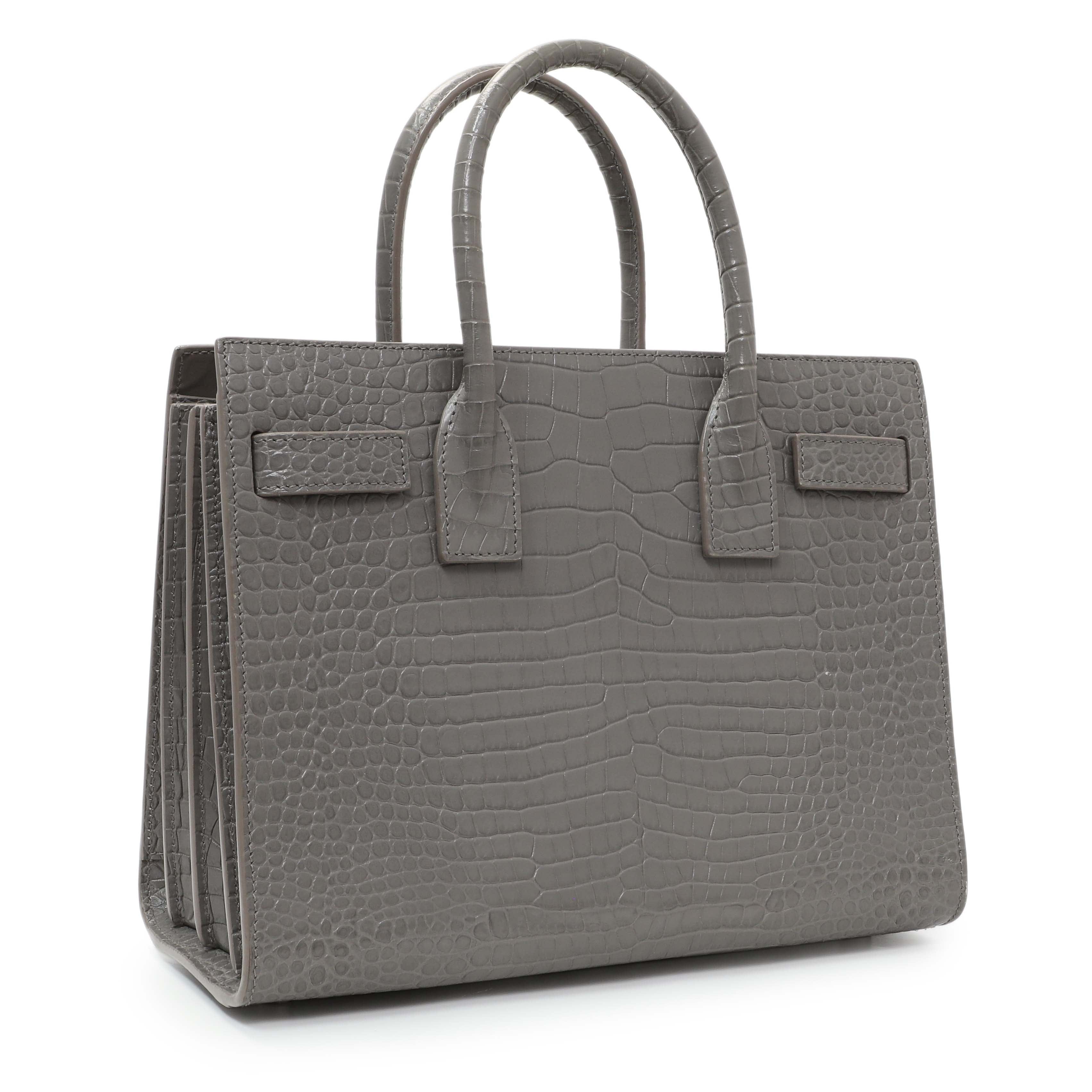 Saint Laurent Grey Croc Embossed Baby Sac De Jour