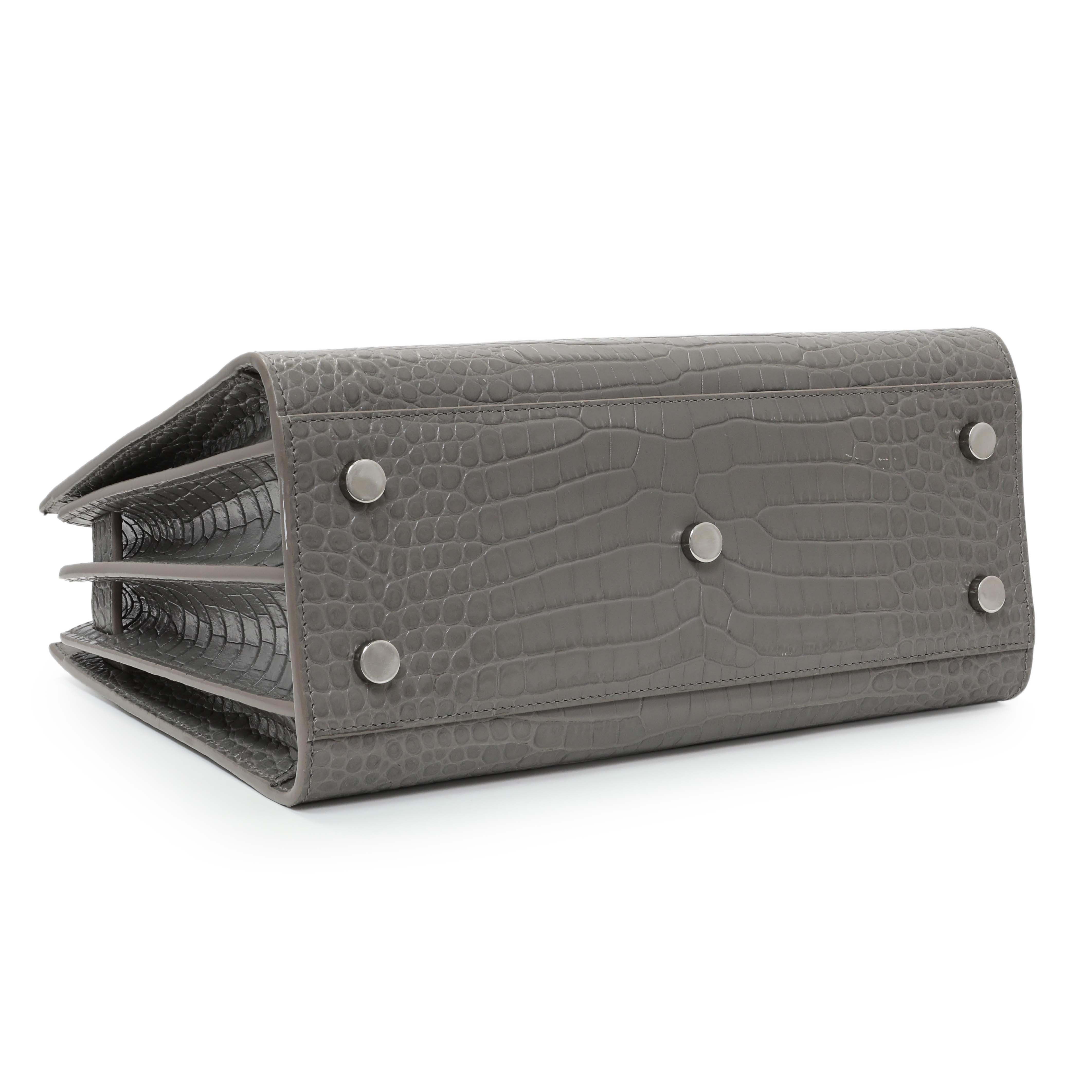 Saint Laurent Grey Croc Embossed Baby Sac De Jour