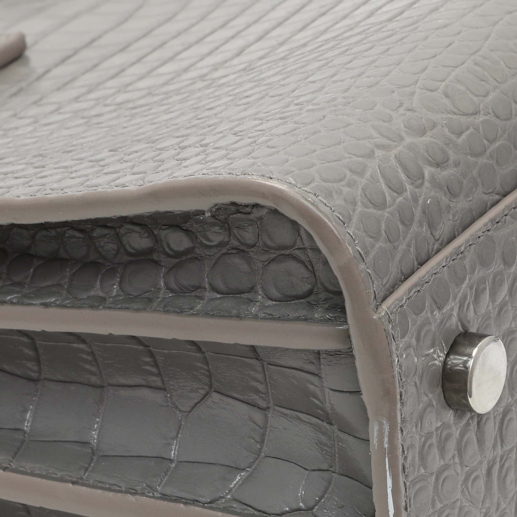 Saint Laurent Grey Croc Embossed Baby Sac De Jour