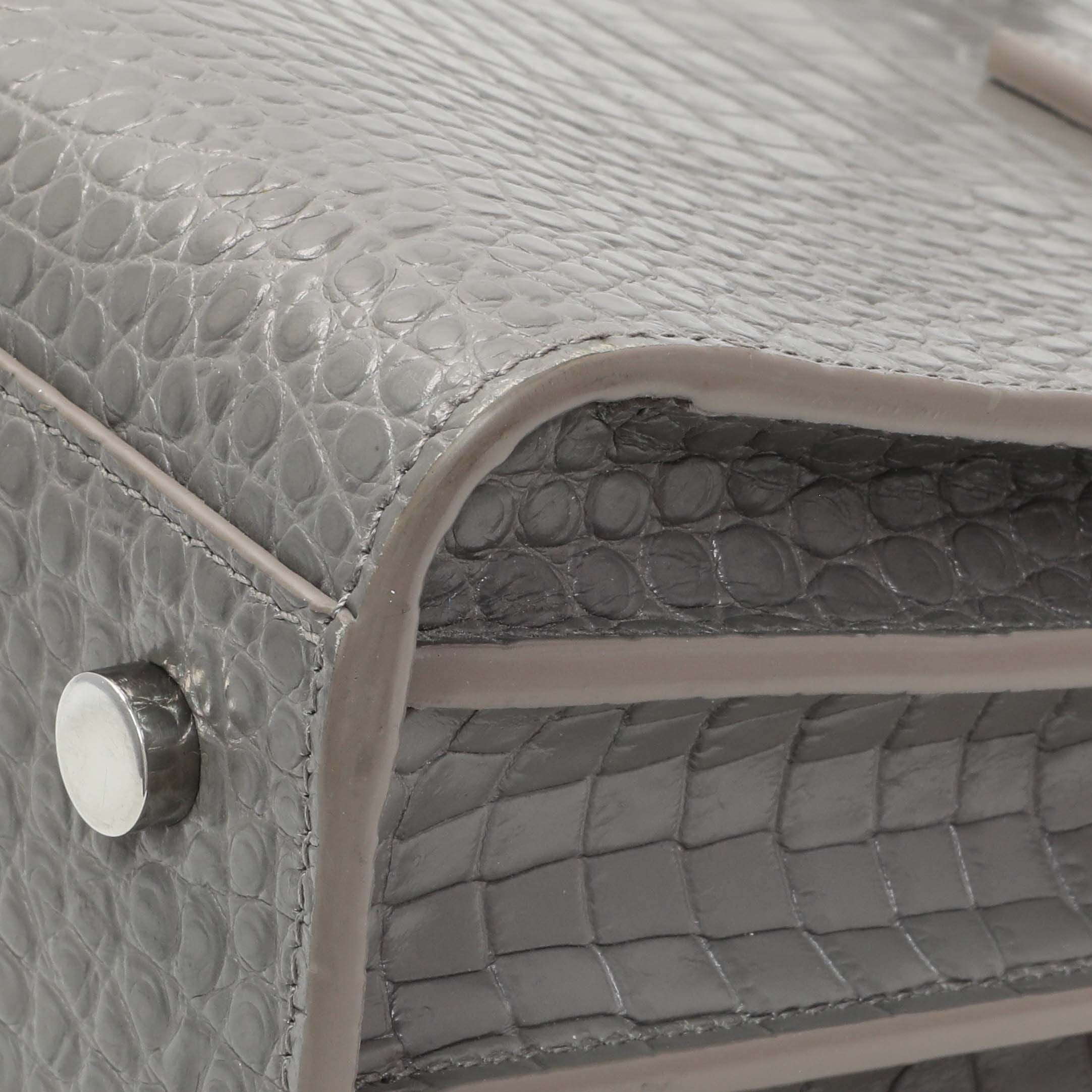 Saint Laurent Grey Croc Embossed Baby Sac De Jour