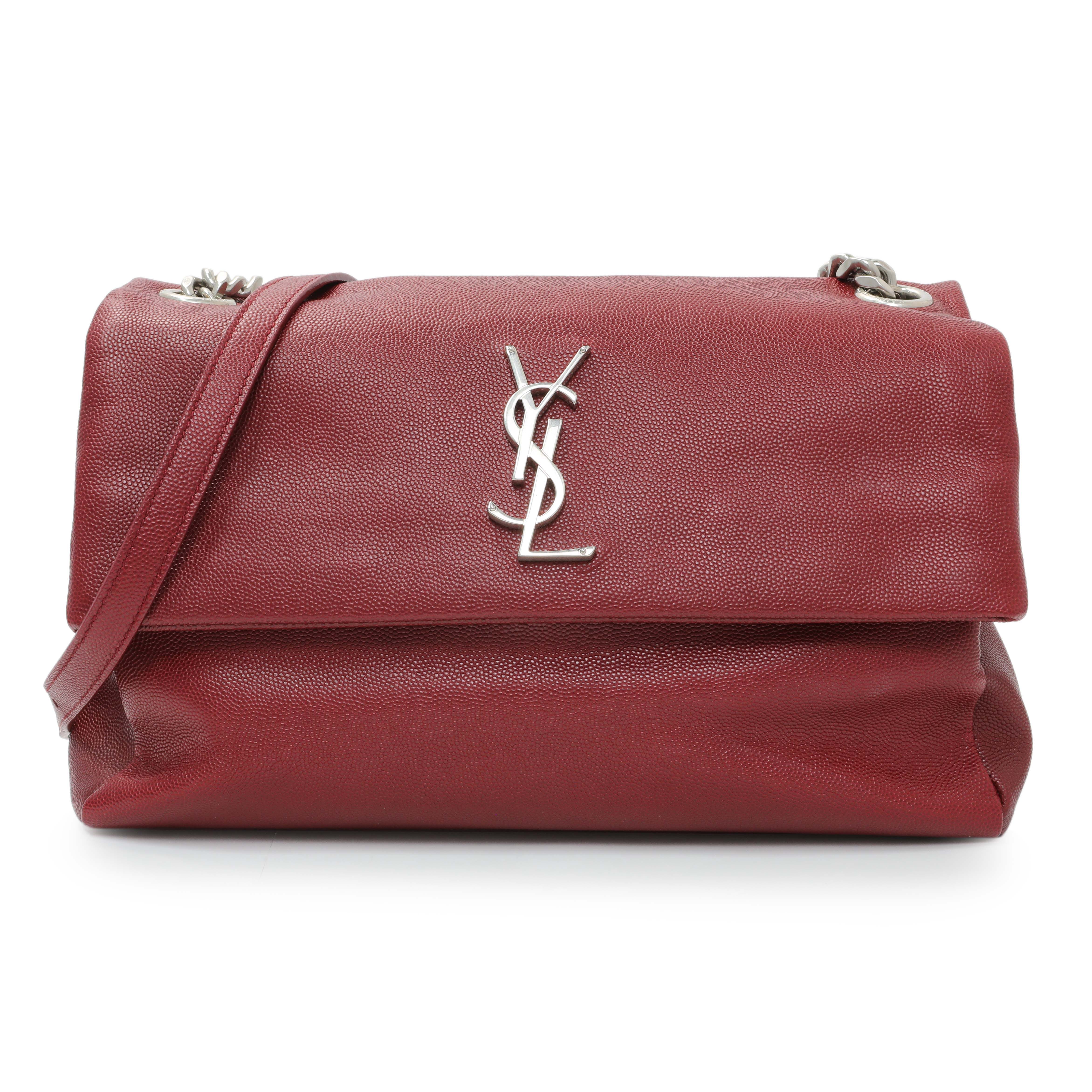 Saint Laurent Red Grain De Poudre Medium West Hollywood Monogram Fold - Over