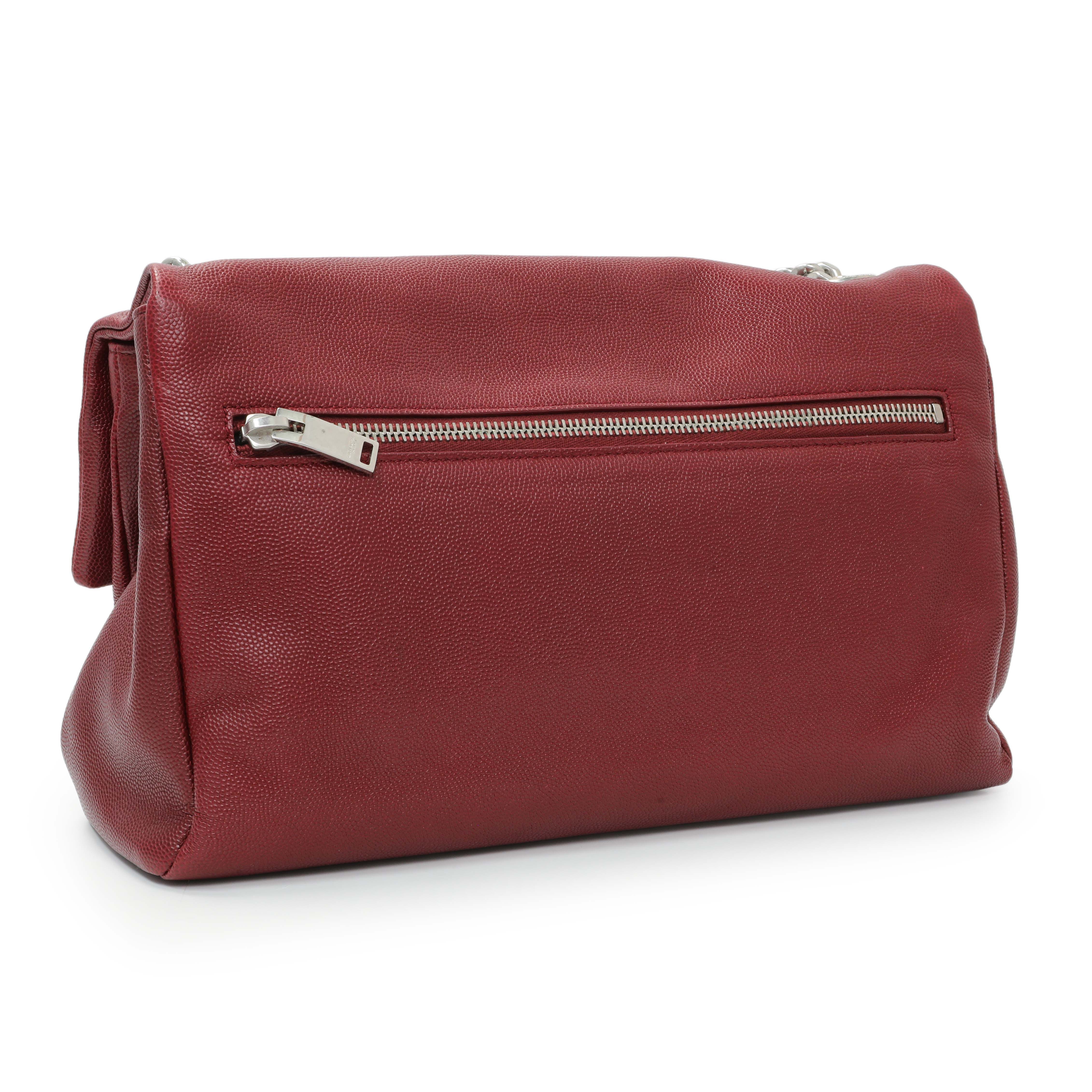 Saint Laurent Red Grain De Poudre Medium West Hollywood Monogram Fold - Over