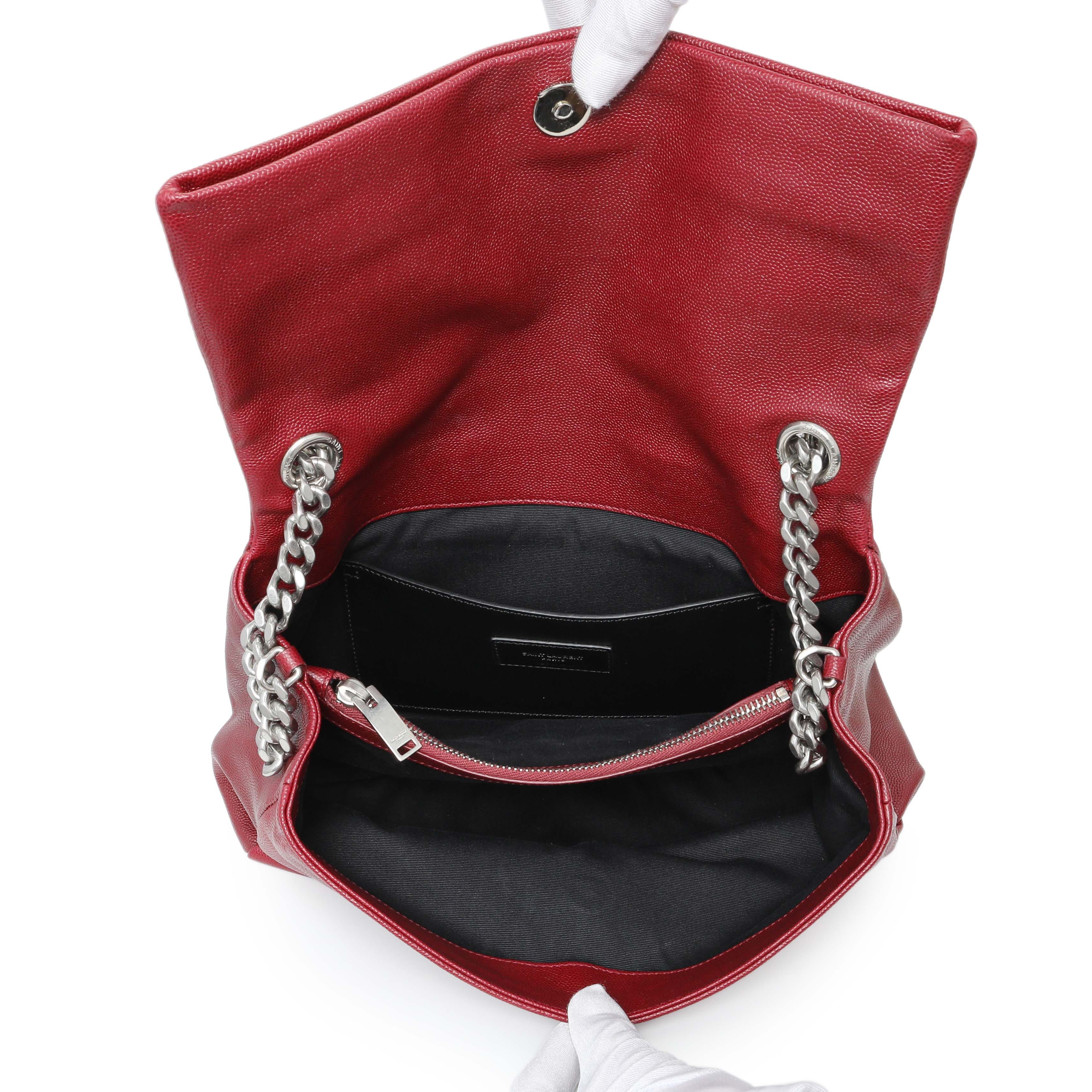 Saint Laurent Red Grain De Poudre Medium West Hollywood Monogram Fold - Over