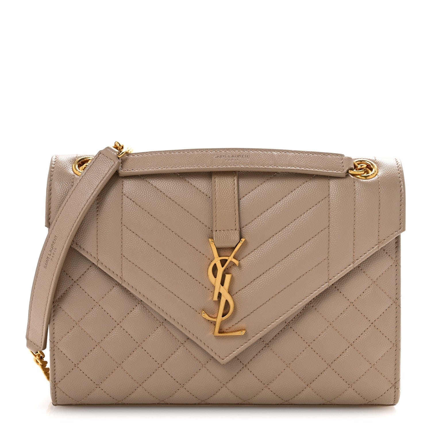 Saint Laurent Grain De Poudre Textured Mixed Matelasse Medium Triquilt Monogram Satchel Dark Beige
