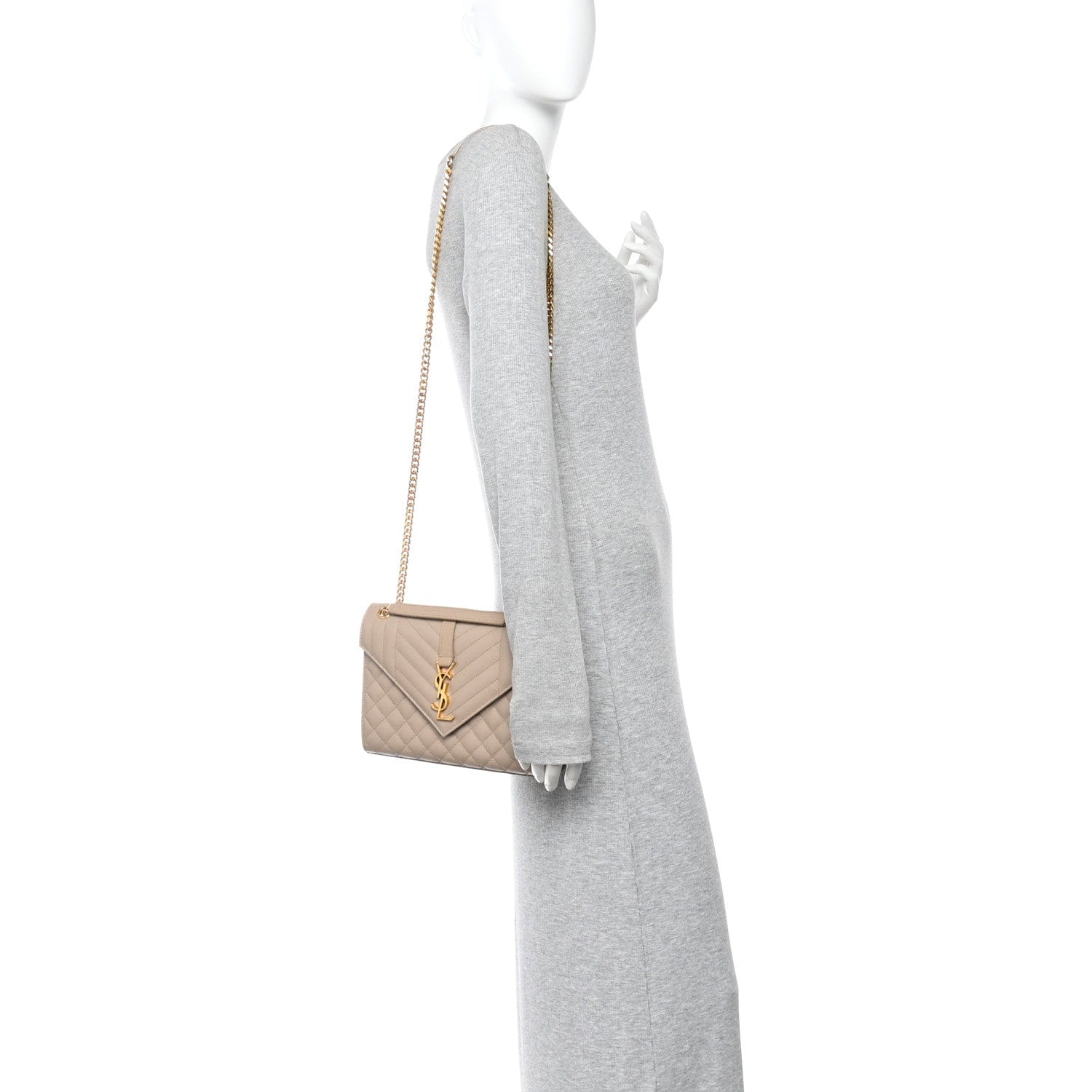 Saint Laurent Grain De Poudre Textured Mixed Matelasse Medium Triquilt Monogram Satchel Dark Beige