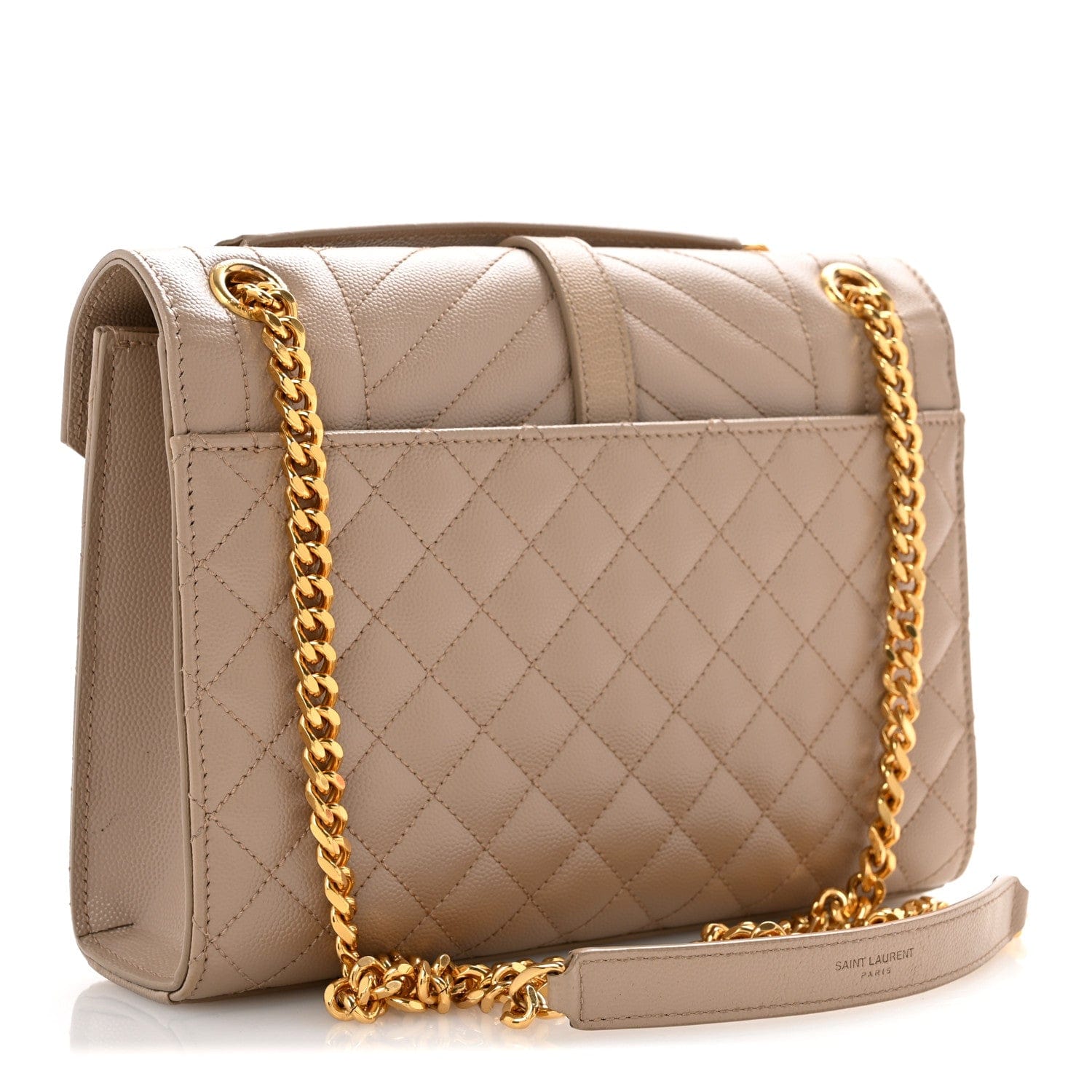 Saint Laurent Grain De Poudre Textured Mixed Matelasse Medium Triquilt Monogram Satchel Dark Beige