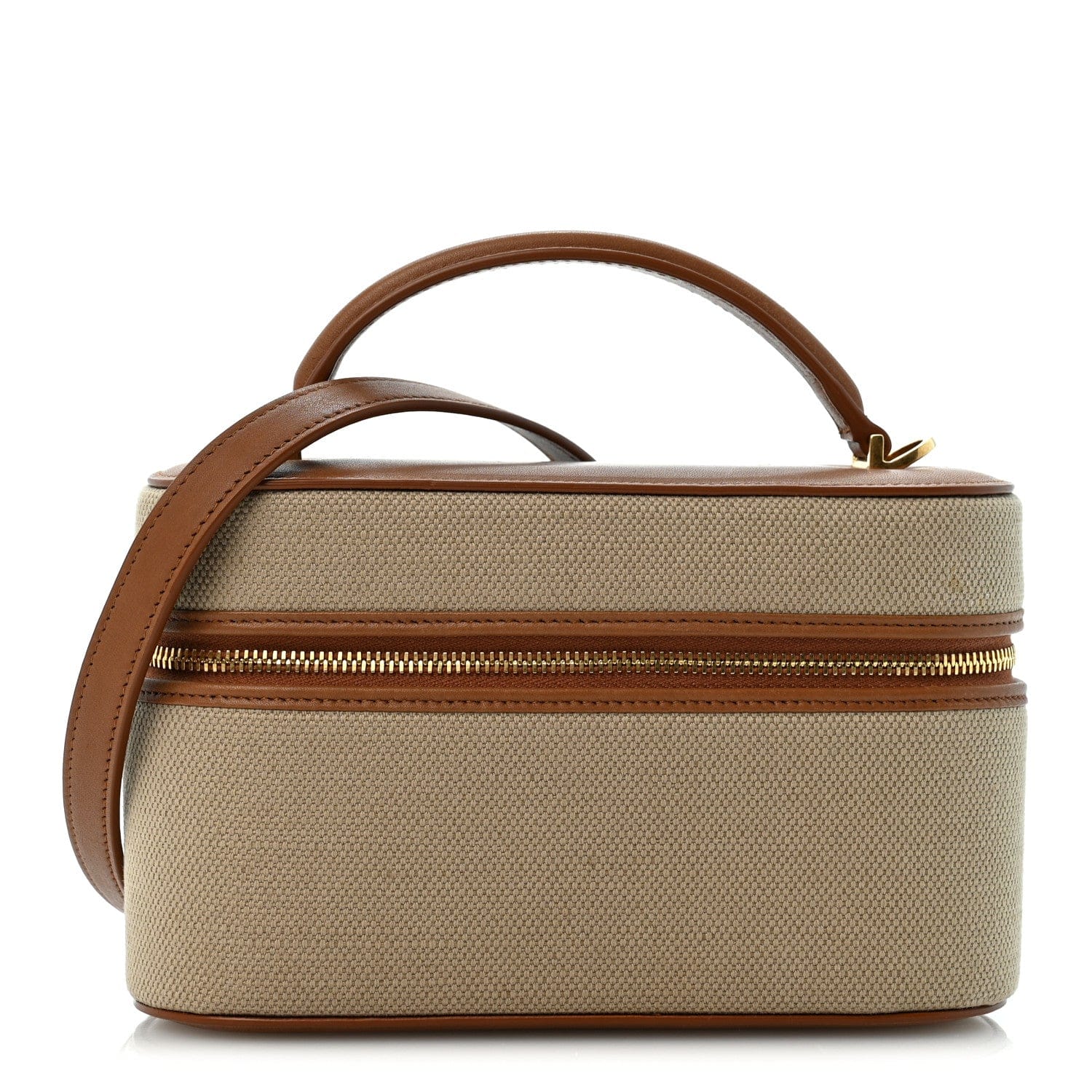 Saint Laurent Canvas Calfskin Mini Gaby Vanity Case Desert Dust Brick