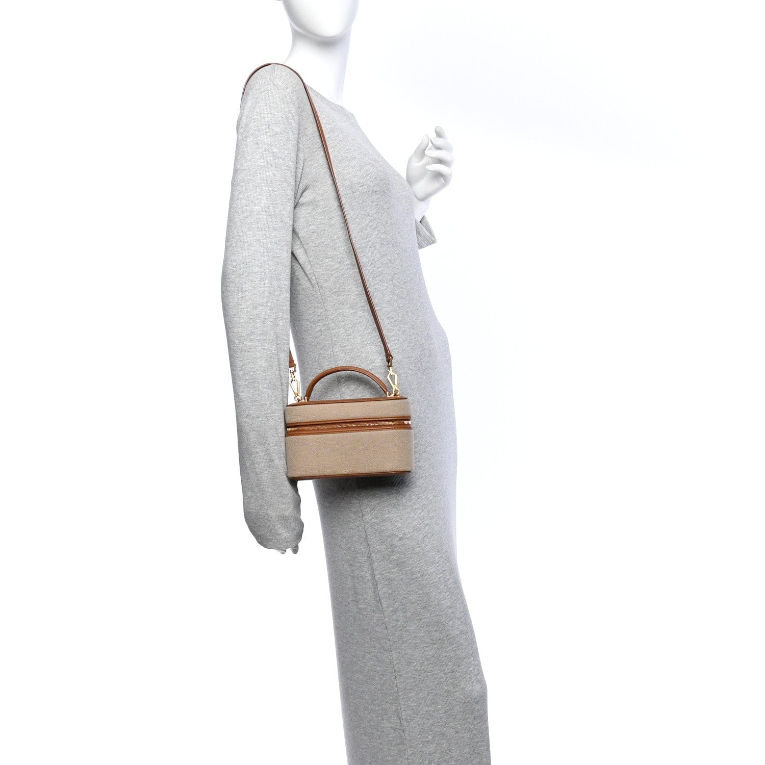 Saint Laurent Canvas Calfskin Mini Gaby Vanity Case Desert Dust Brick