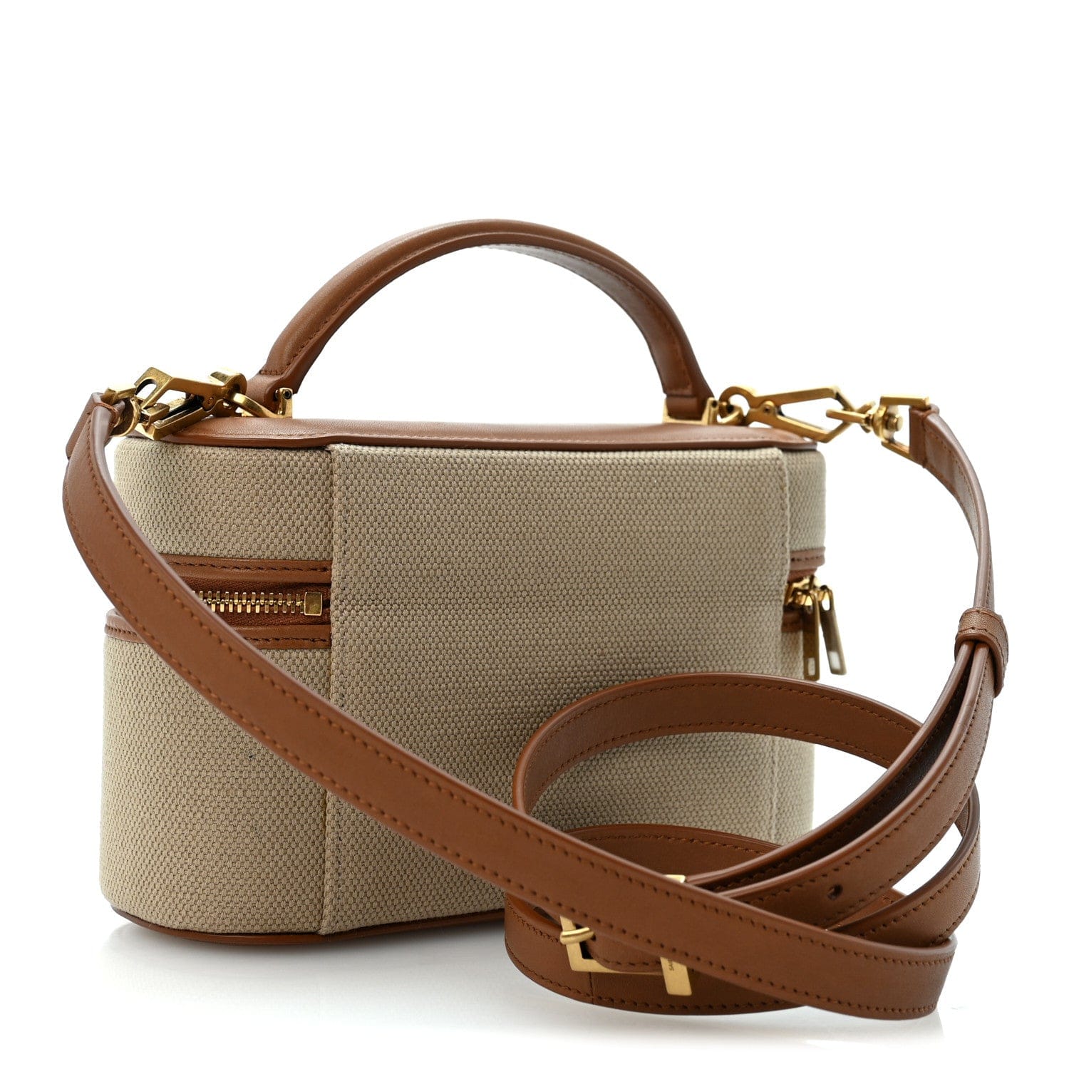 Saint Laurent Canvas Calfskin Mini Gaby Vanity Case Desert Dust Brick