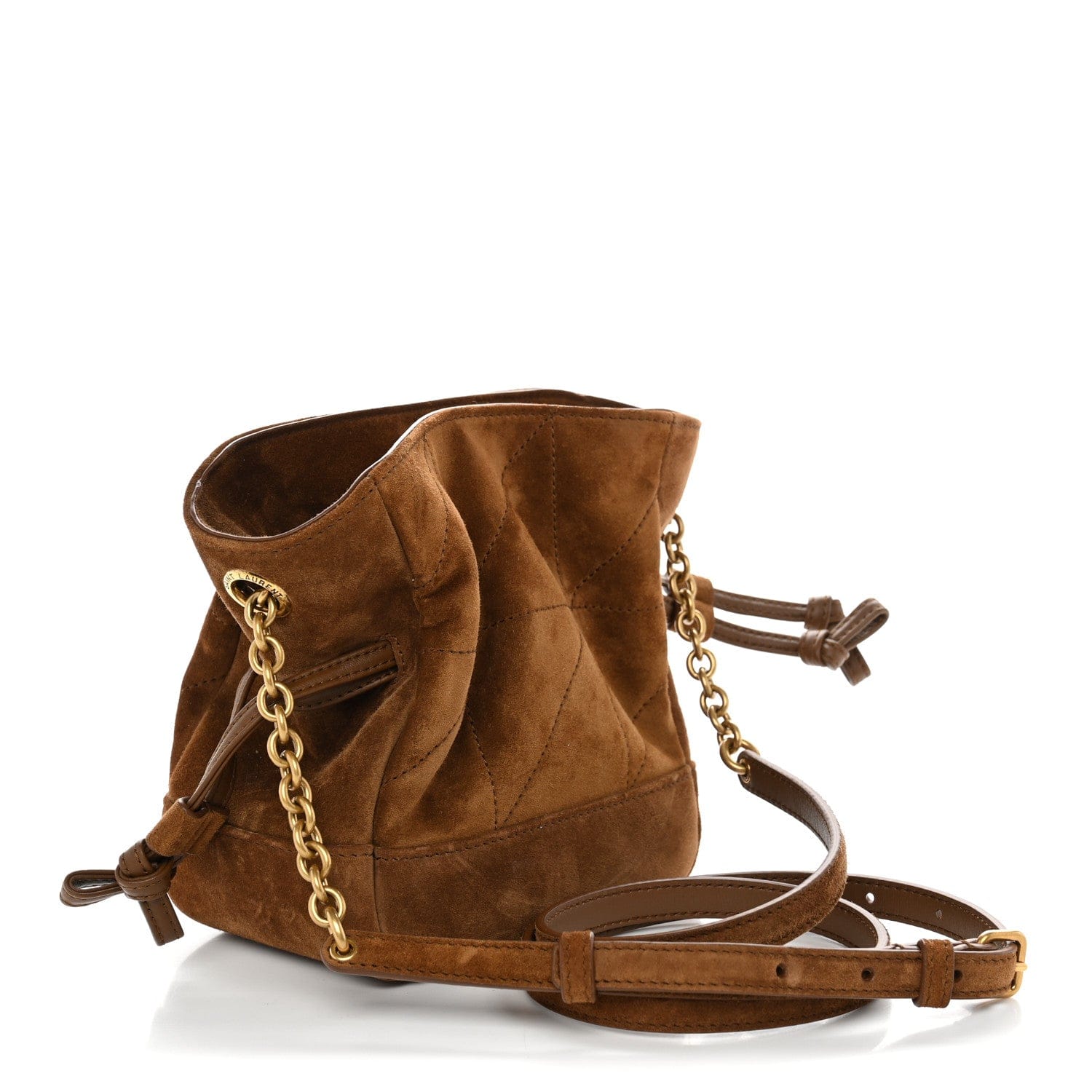 Saint Laurent Suede Calfskin Matelasse Monogram Mini Jamie Shoulder Pouch Bag Golden Leaf