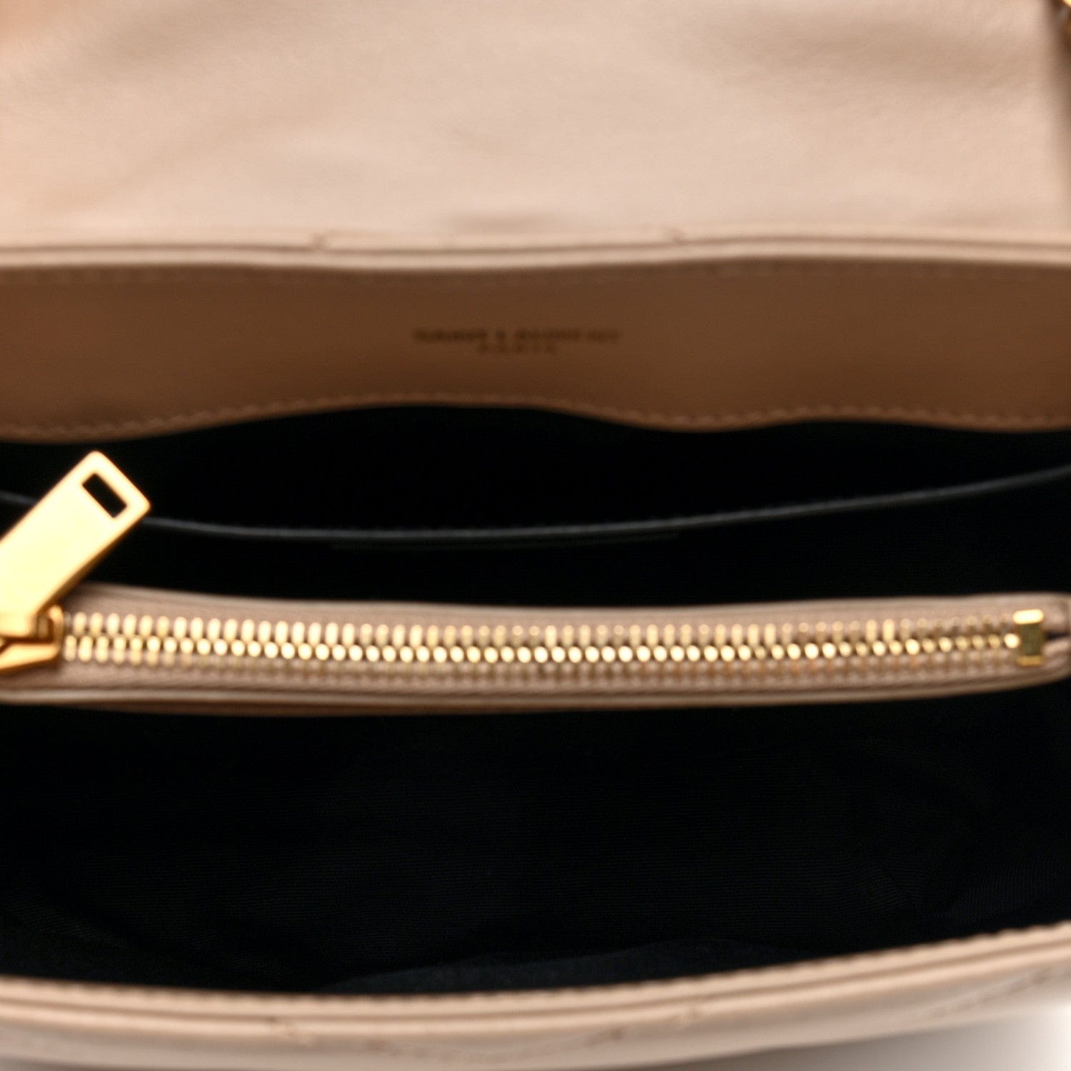 Saint Laurent Calfskin Y Quilted Monogram Small Loulou Chain Satchel Dark Beige