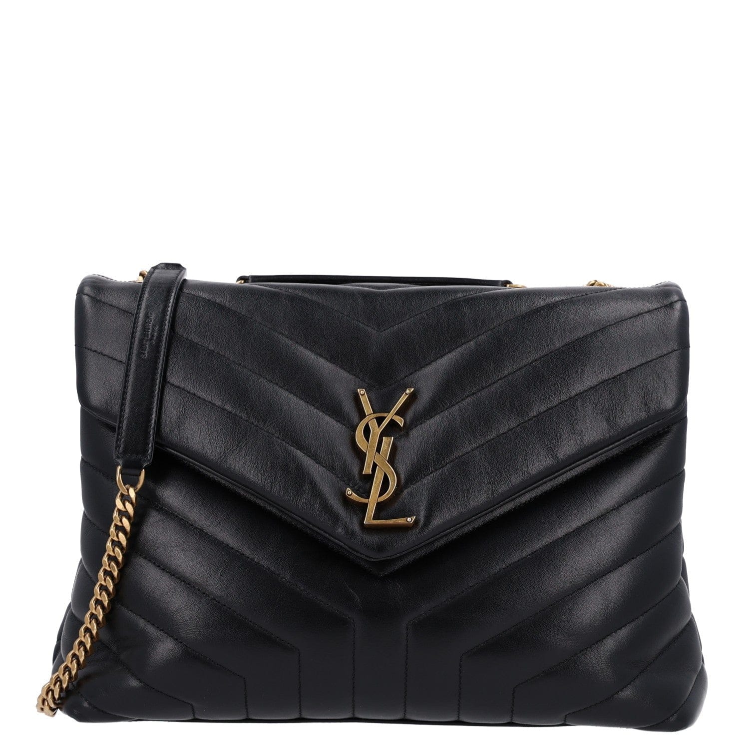 Saint Laurent Calfskin Y Quilted Monogram Medium Loulou Chain Satchel Black