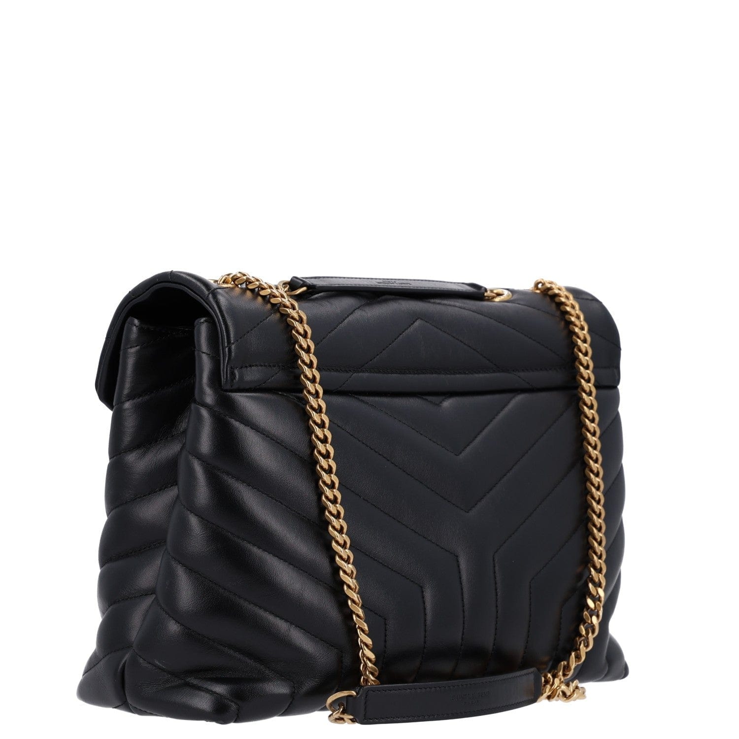 Saint Laurent Calfskin Y Quilted Monogram Medium Loulou Chain Satchel Black