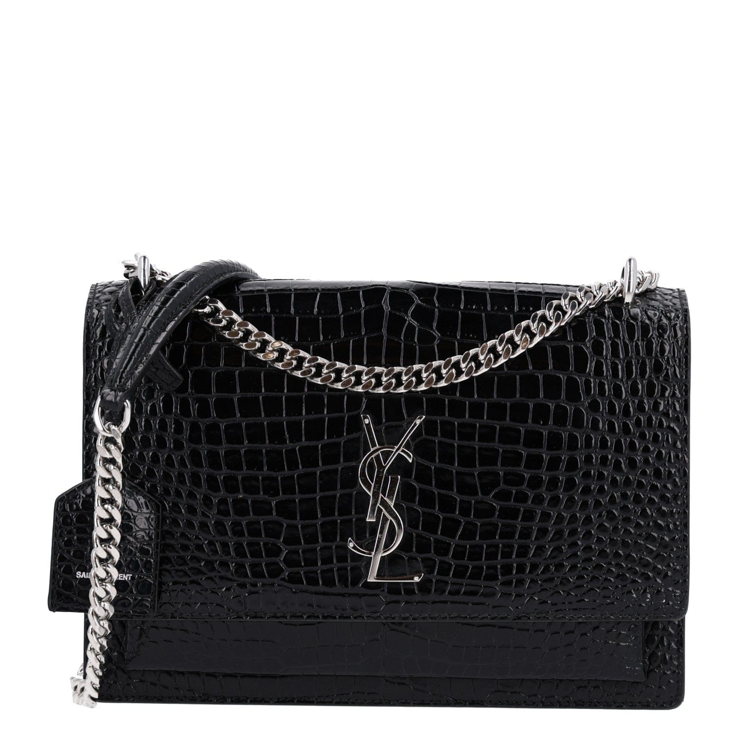 Saint Laurent Calfskin Crocodile Embossed Medium Monogram Sunset Black