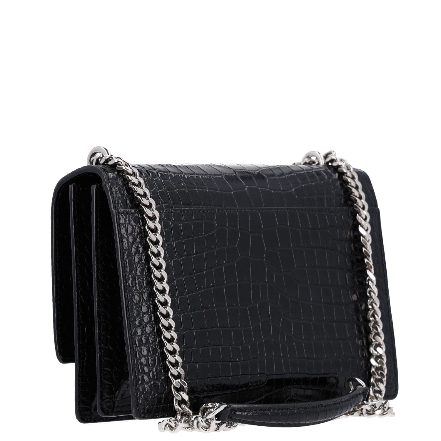 Saint Laurent Calfskin Crocodile Embossed Medium Monogram Sunset Black