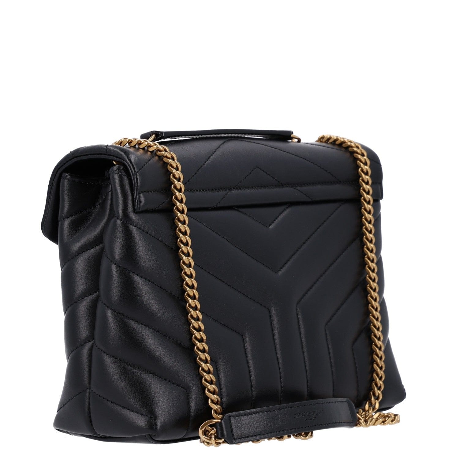 Saint Laurent Calfskin Y Quilted Monogram Small Loulou Chain Satchel Black