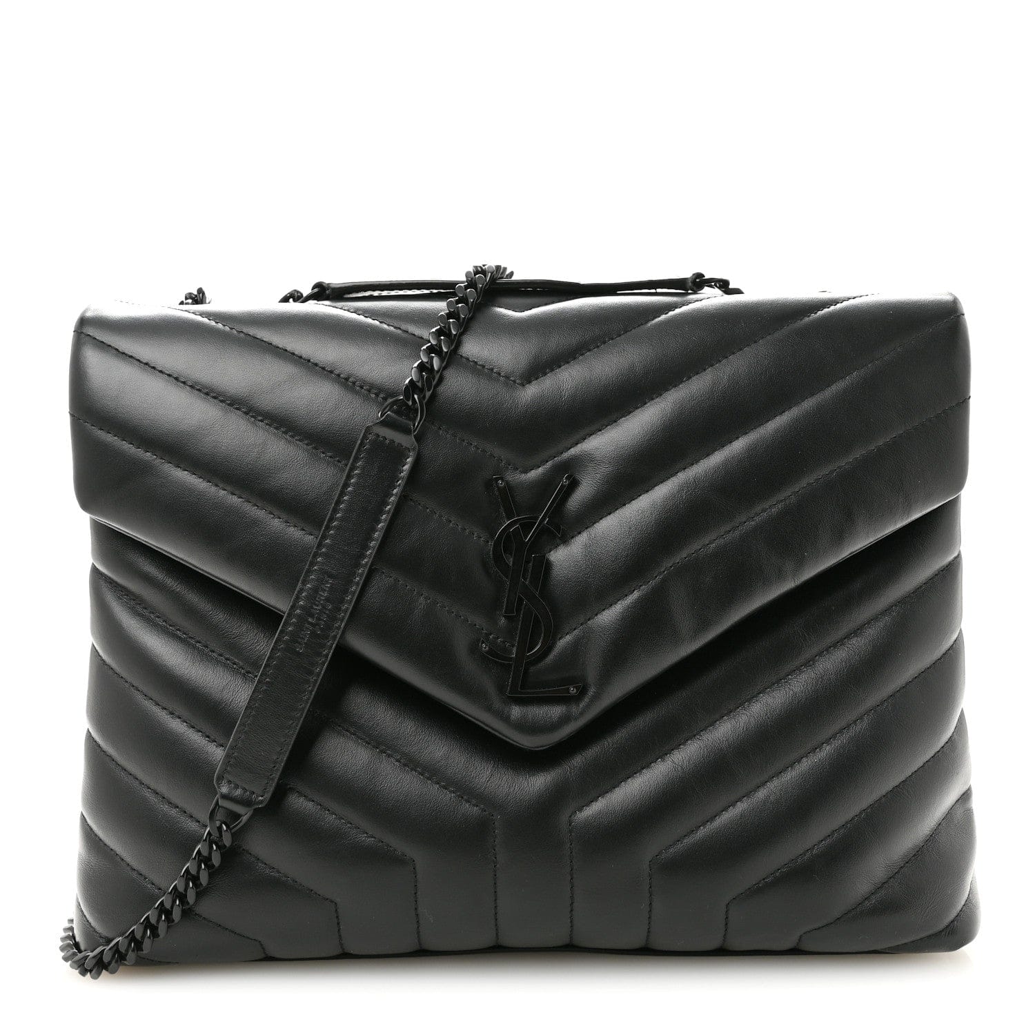 Saint Laurent Calfskin Y Quilted Monogram Monochrome Medium Loulou Chain Satchel Black